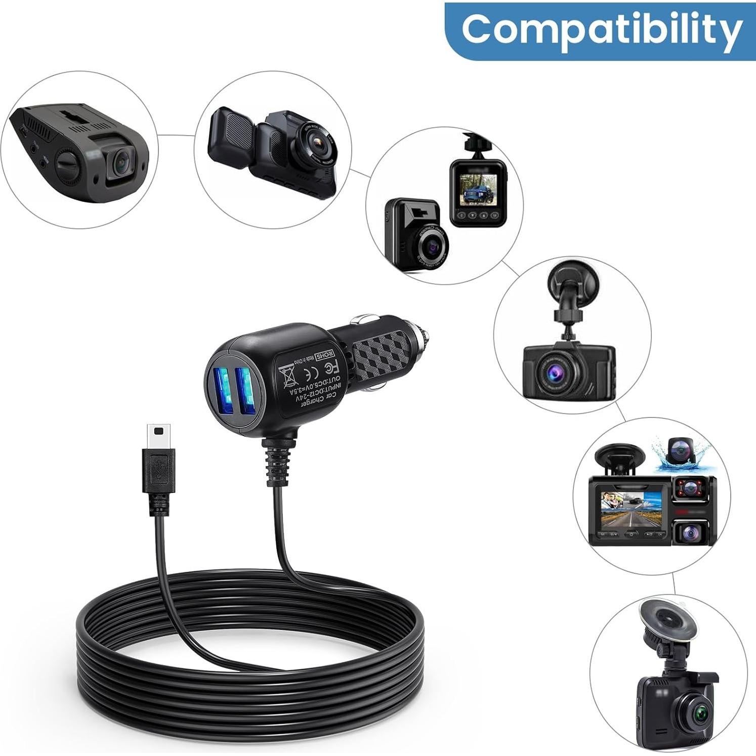 Cable de Alimentación USB para Cámara de Tablero YEAOI 3.35m