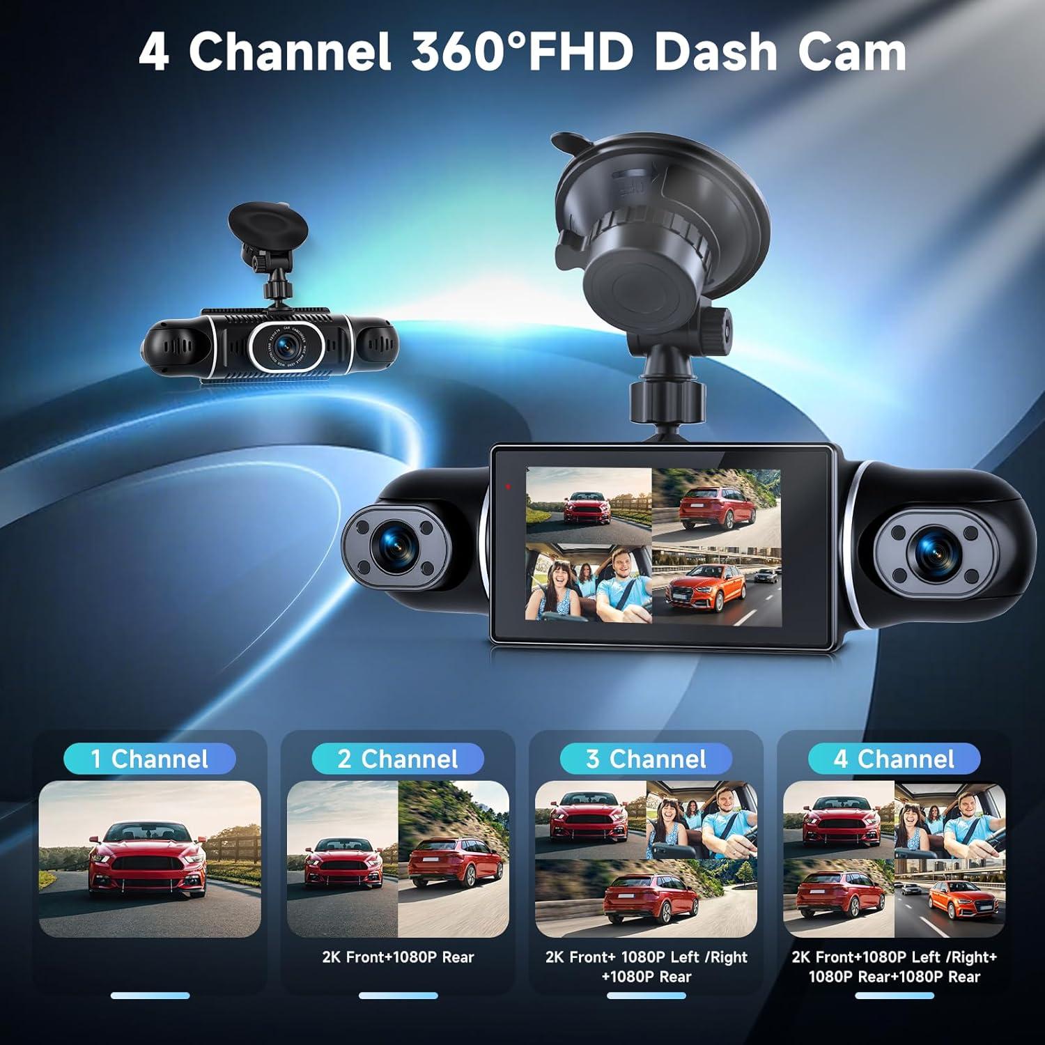 Cámara Dash 4 Canales METEESER 2K 2560x1440P WiFi GPS