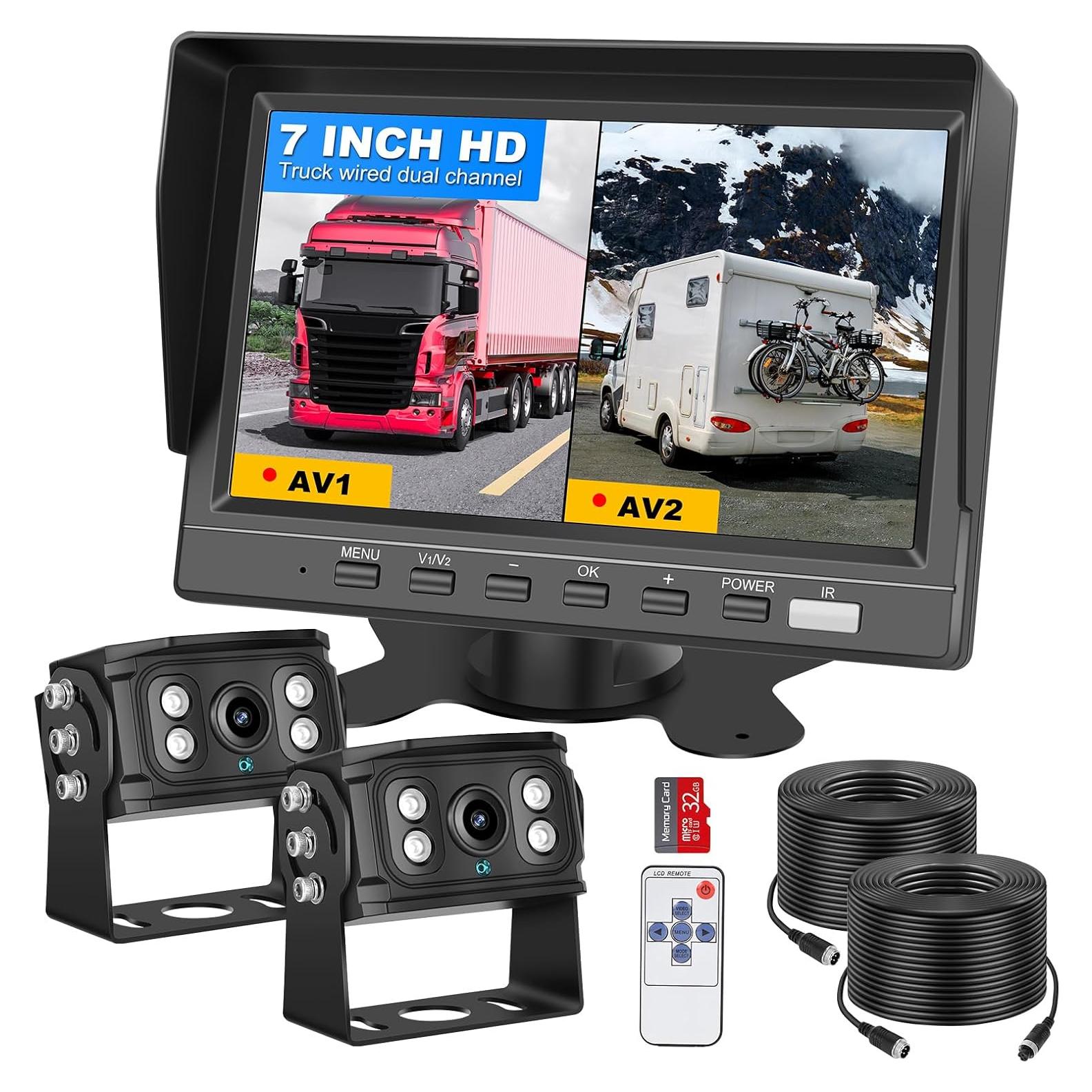 Cámara de Respaldo Dual SZHSTECS 4K Pantalla 7" HD IP68