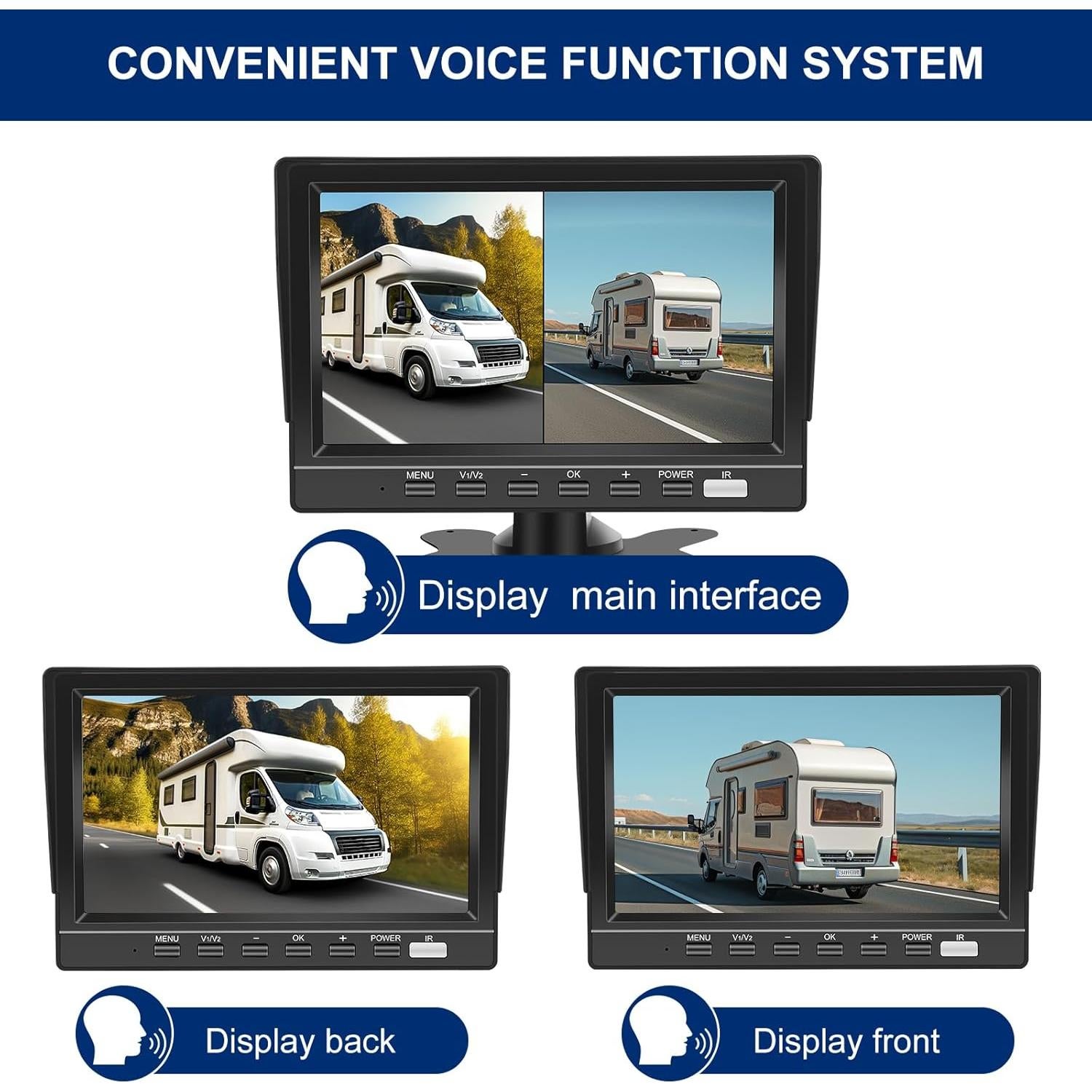 Cámara de Respaldo Dual SZHSTECS 4K Pantalla 7" HD IP68