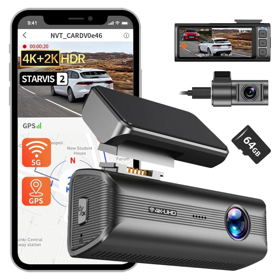 Cámara de tablero dual 4K+2K Pahaa con GPS y WiFi