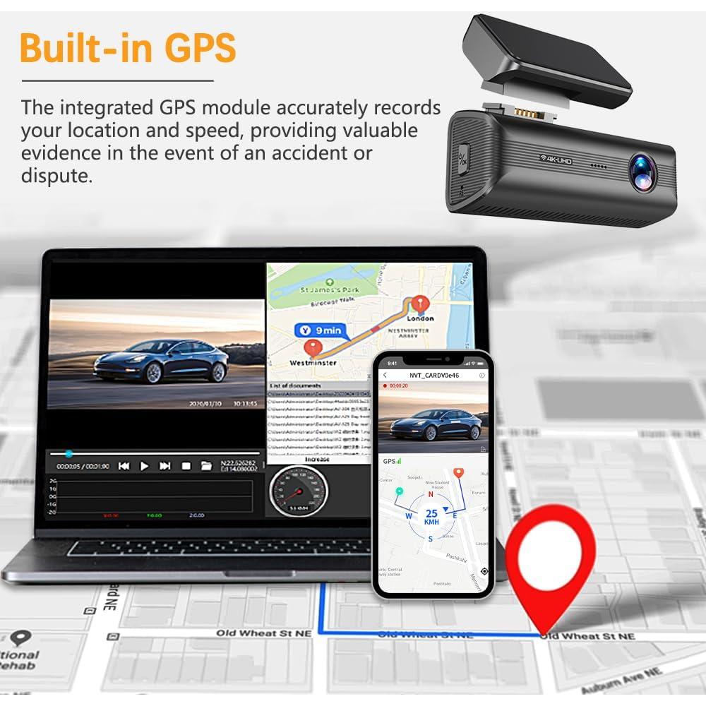 Cámara de tablero dual 4K+2K Pahaa con GPS y WiFi