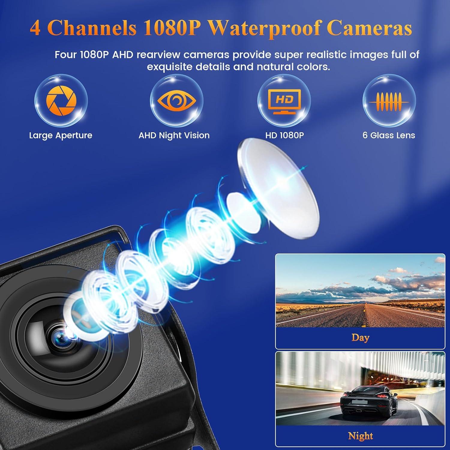 Sistema de Cámara de Respaldo 4K Inefala con 4 Cámaras AHD