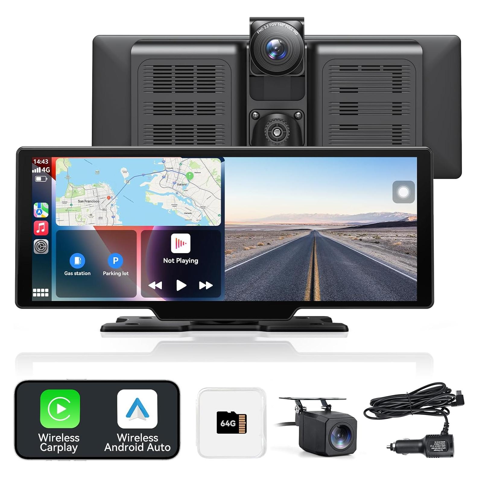 Pantalla Táctil Portátil Carplay 10.26" Carpeer con Cámara 4K