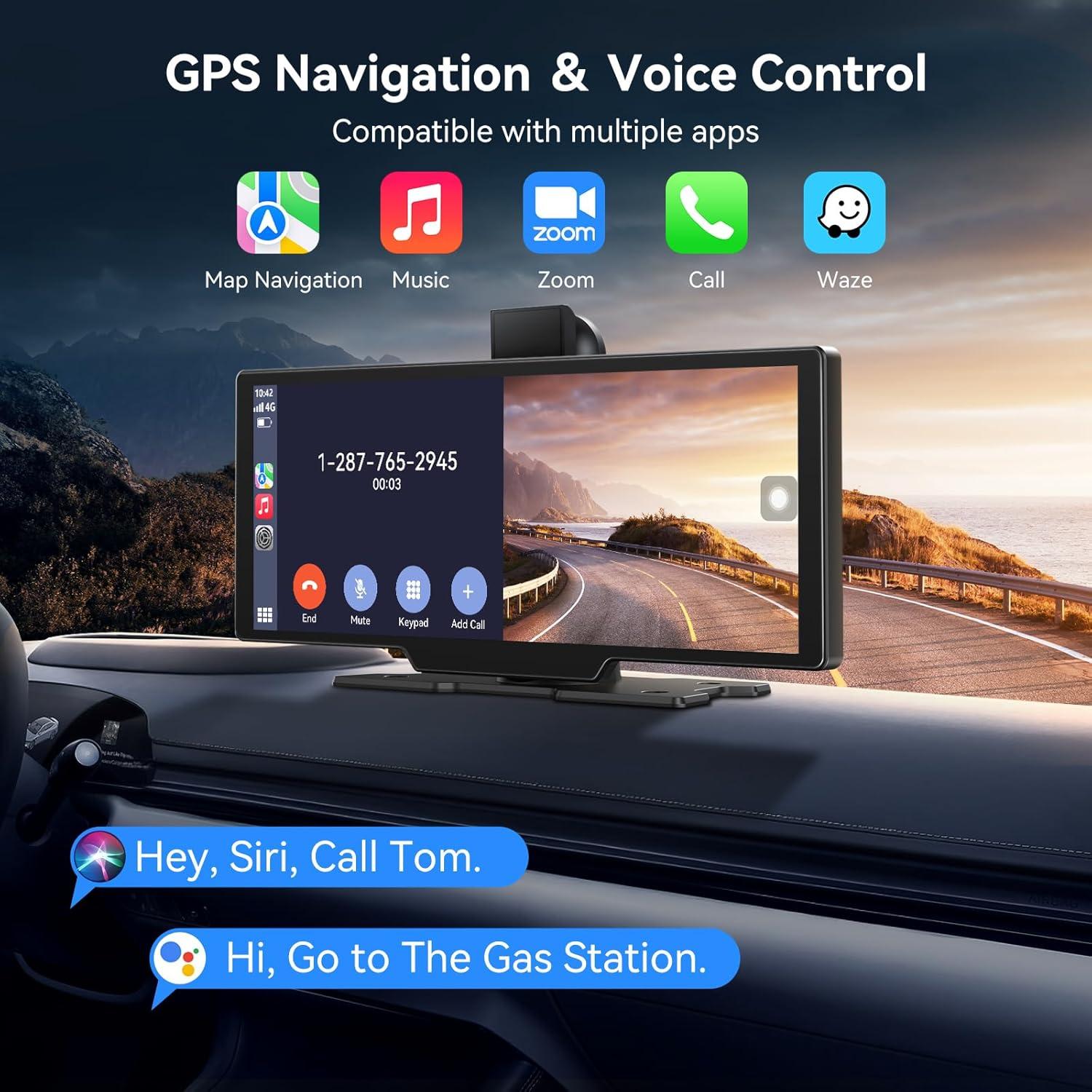 Pantalla Táctil Portátil Carplay 10.26" Carpeer con Cámara 4K