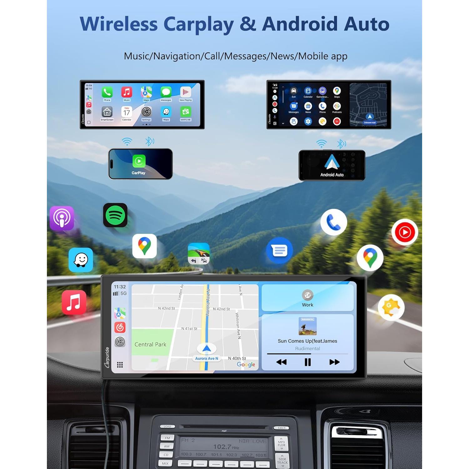 Pantalla Carpuride 11.26" Carplay Inalámbrica con Cámara 4K