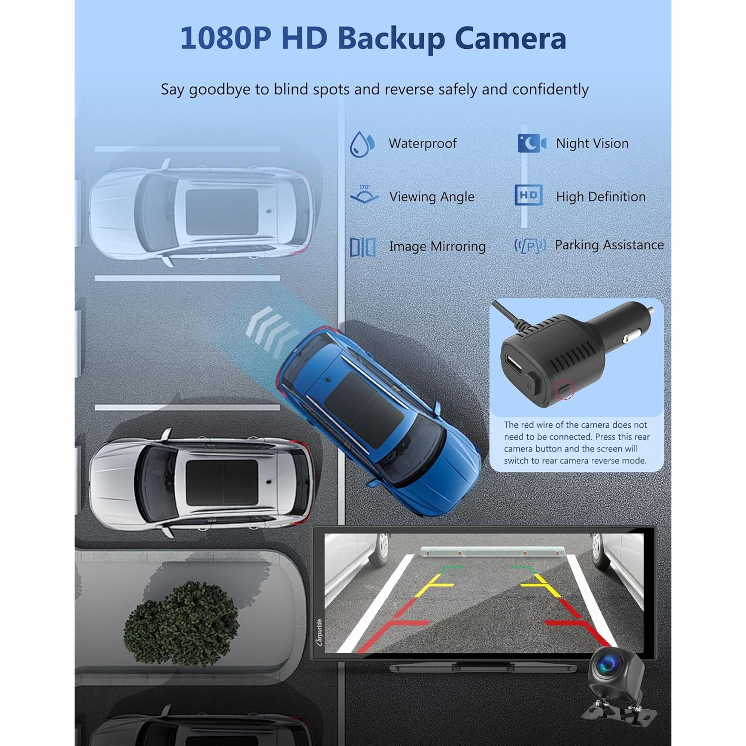 Pantalla Carpuride 11.26" Carplay Inalámbrica con Cámara 4K