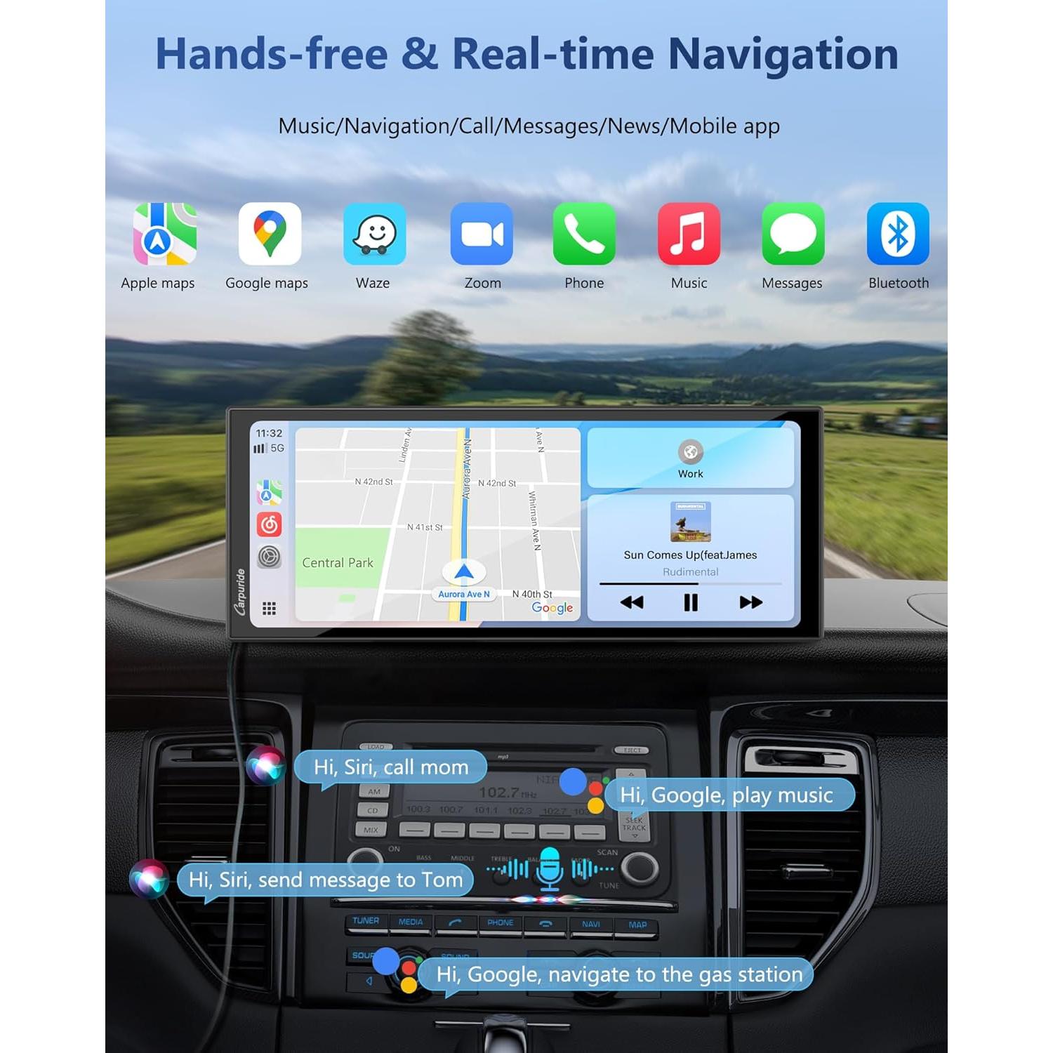 Pantalla Carpuride 11.26" Carplay Inalámbrica con Cámara 4K