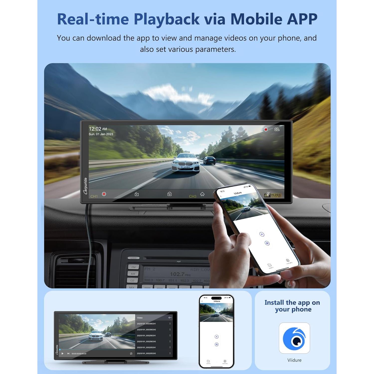Pantalla Carpuride 11.26" Carplay Inalámbrica con Cámara 4K