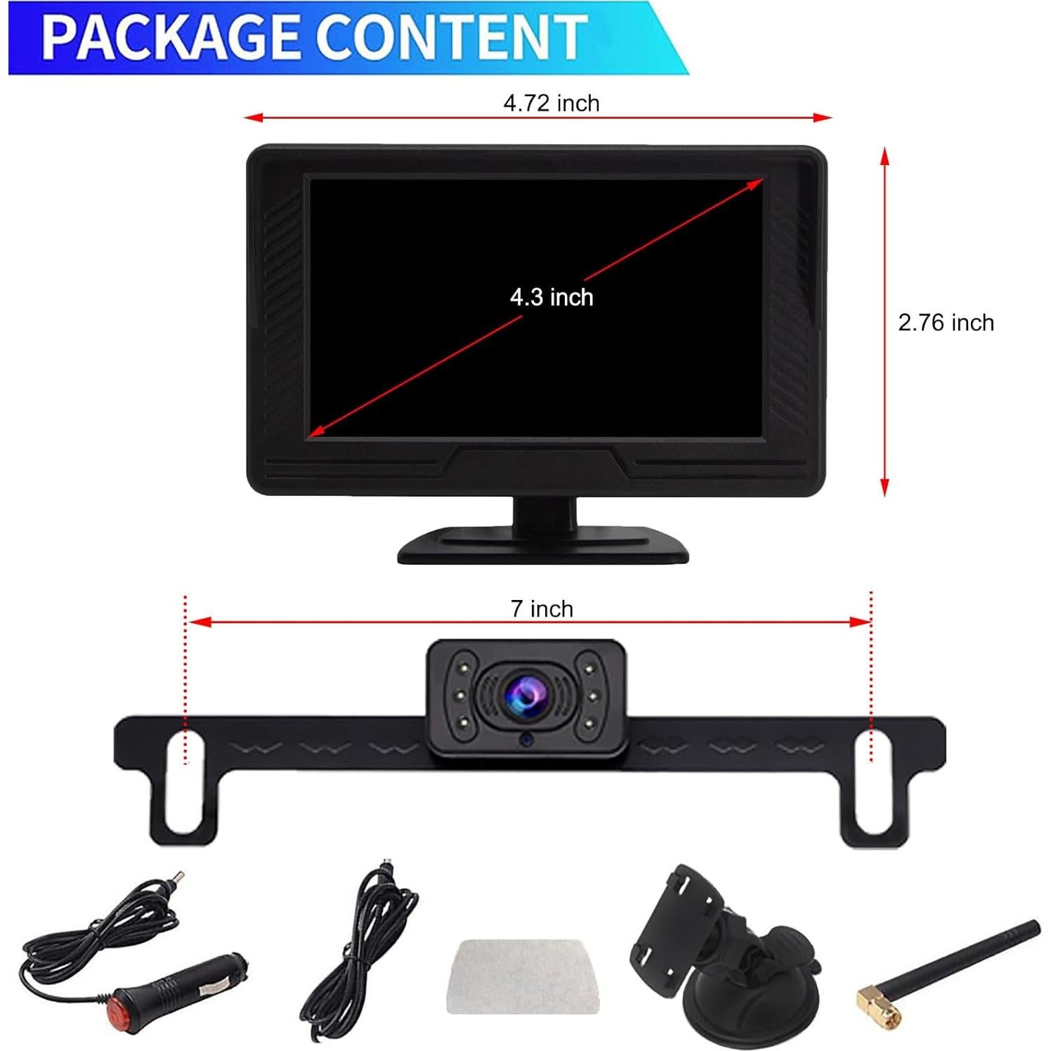 Cámara de Respaldo Inalámbrica B-Qtech 4.3" HD 1080P IP68