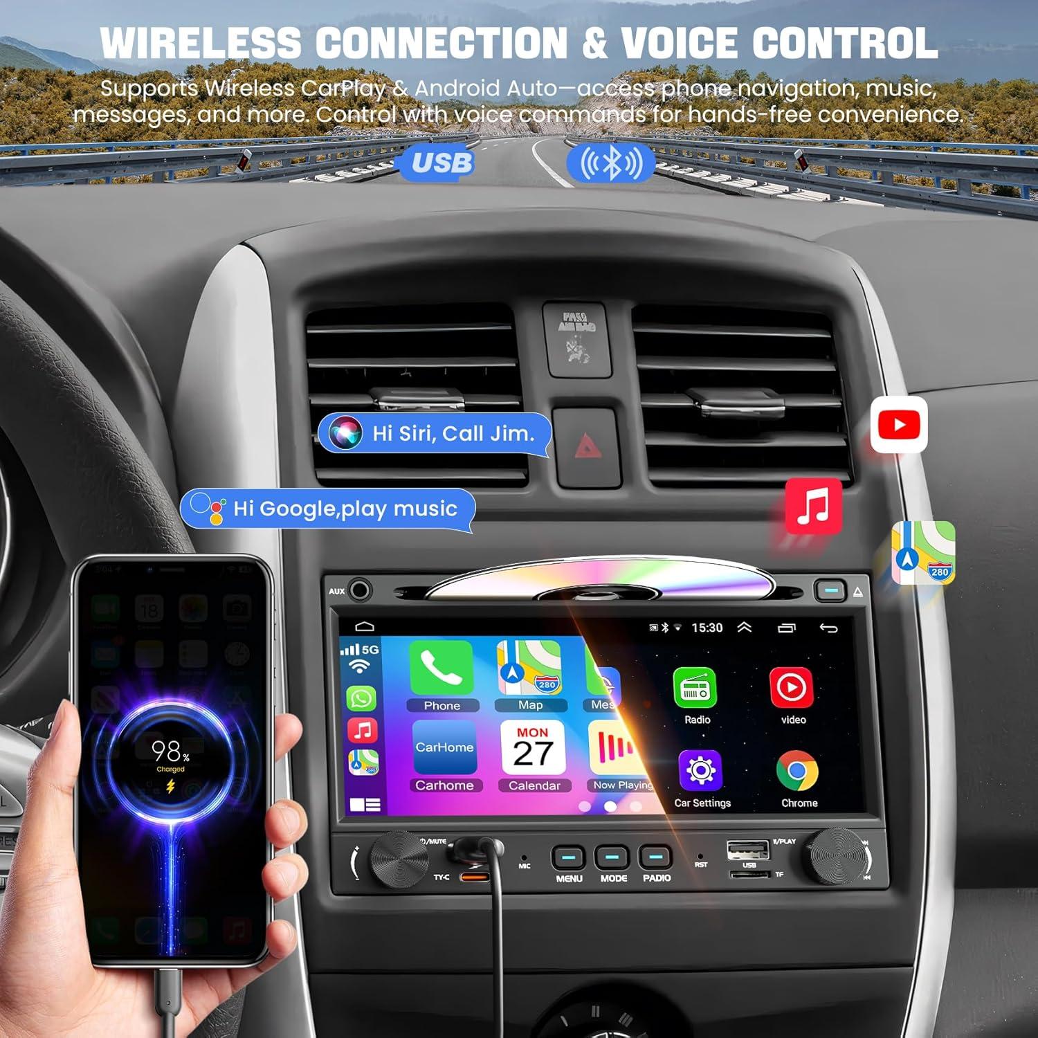 Reproductor de CD/DVD para coche Double Din WOWiViD 7" Bluetooth