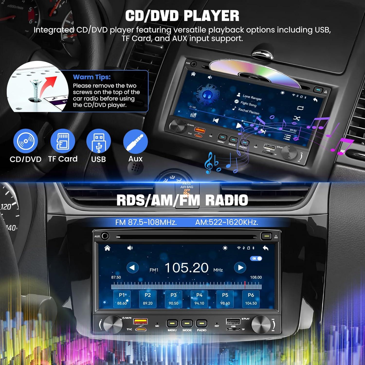 Reproductor de CD/DVD para coche Double Din WOWiViD 7" Bluetooth
