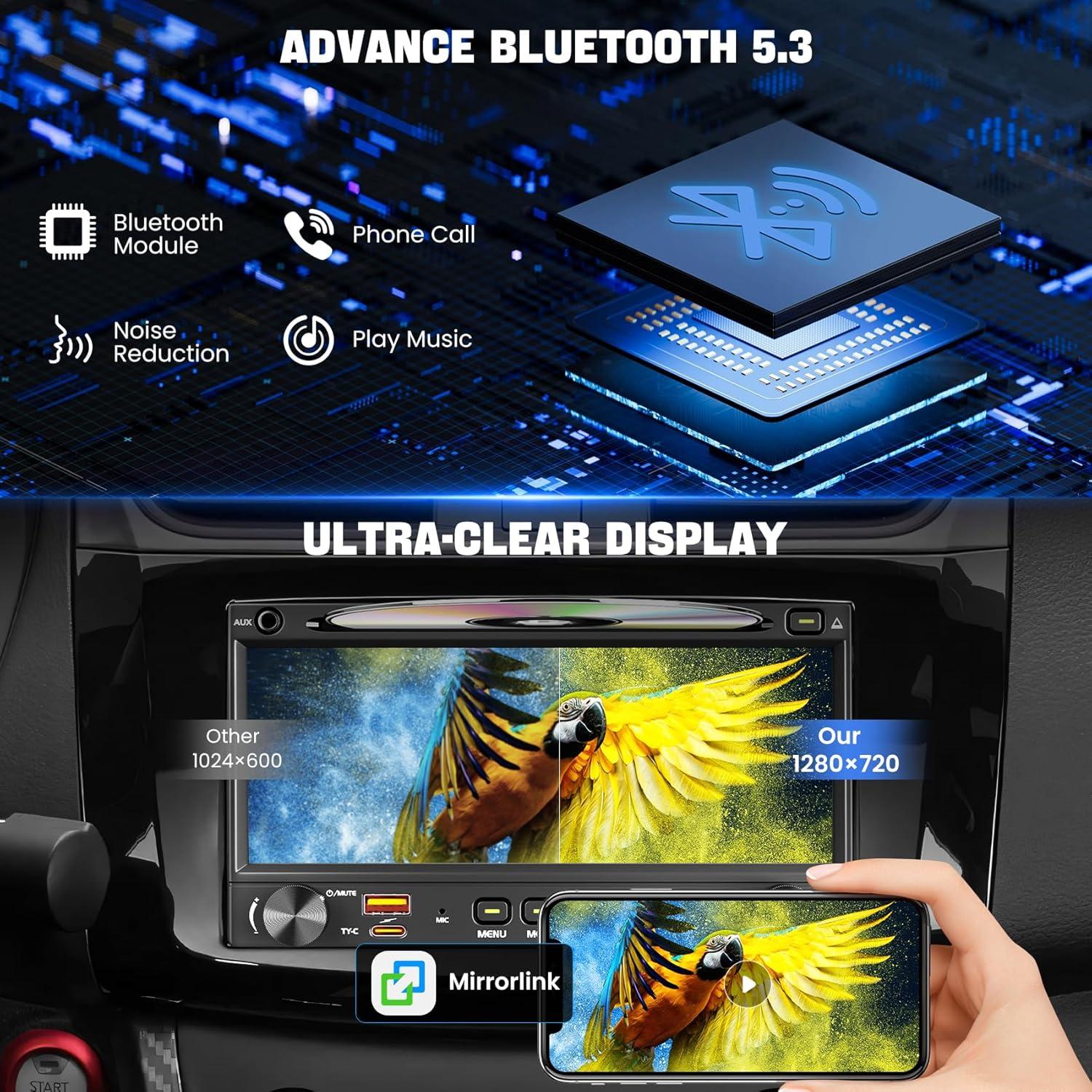 Reproductor de CD/DVD para coche Double Din WOWiViD 7" Bluetooth