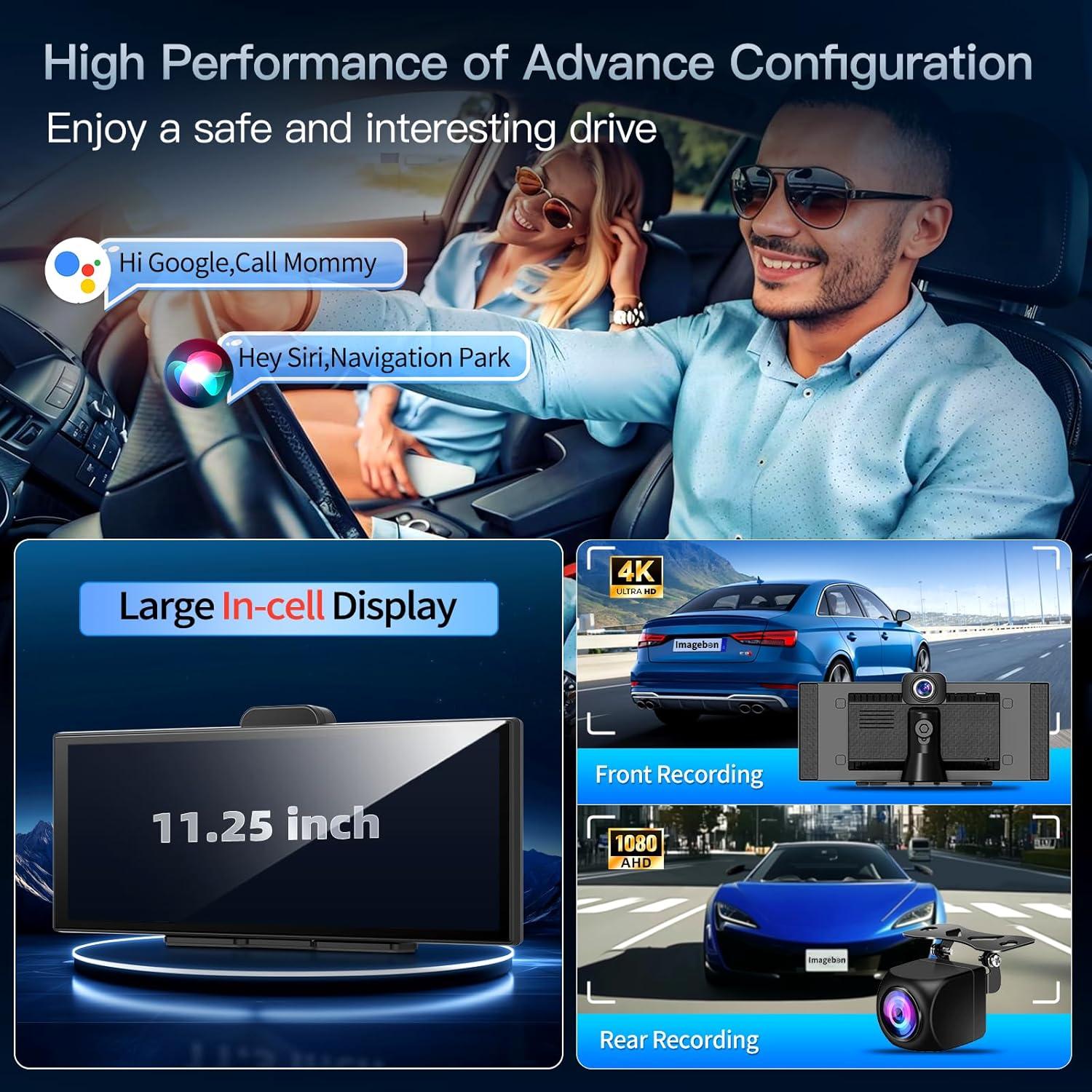 Pantalla 11.25" Apple CarPlay Inalámbrico + Cámara 4K