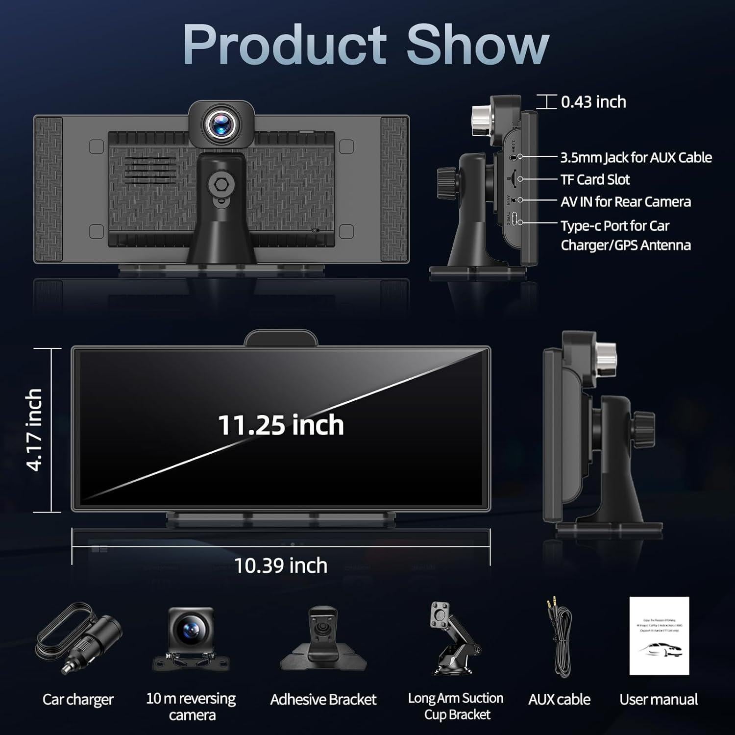 Pantalla 11.25" Apple CarPlay Inalámbrico + Cámara 4K