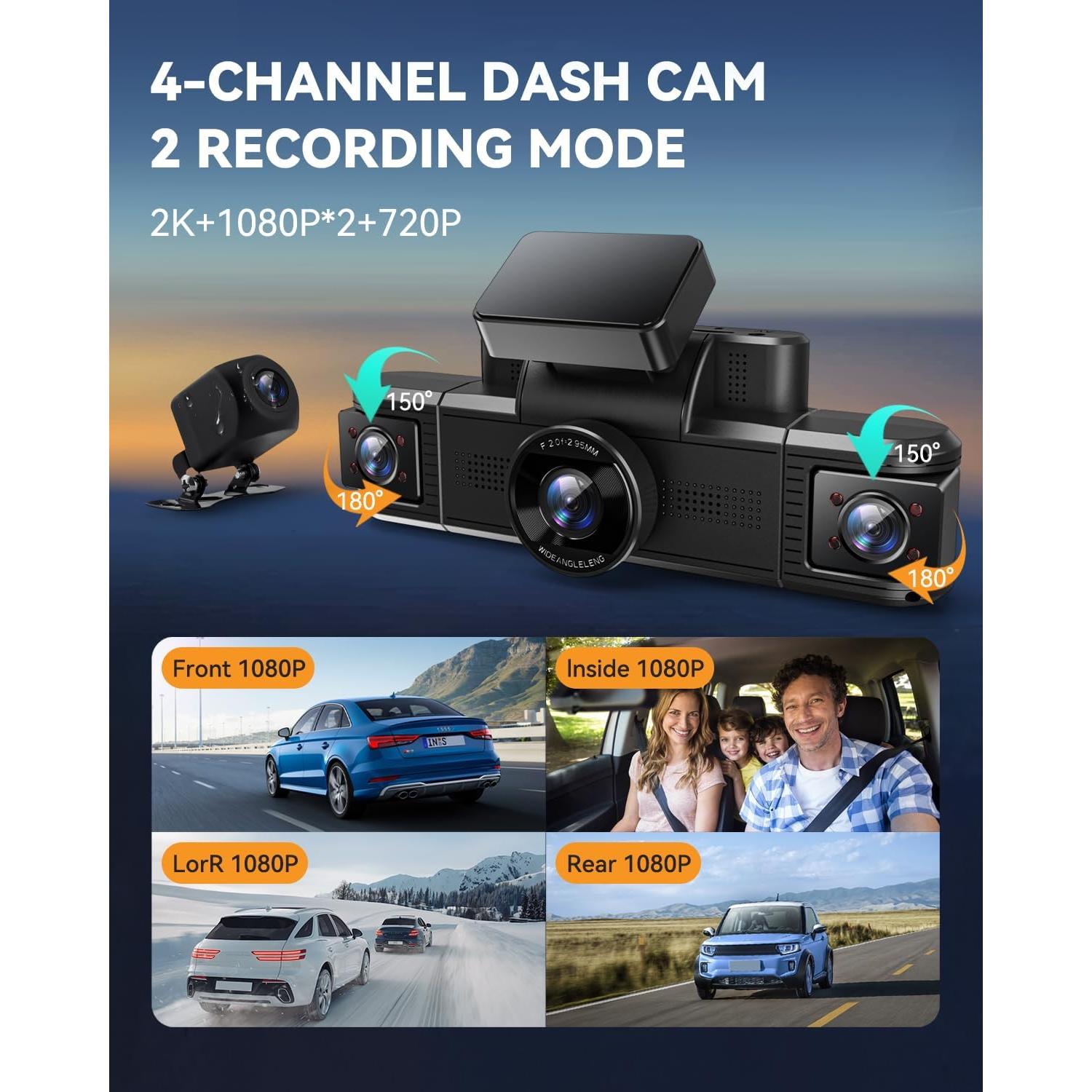 Cámara Dash 4 Canales Kuayvan 2K WiFi 5G Visión Nocturna