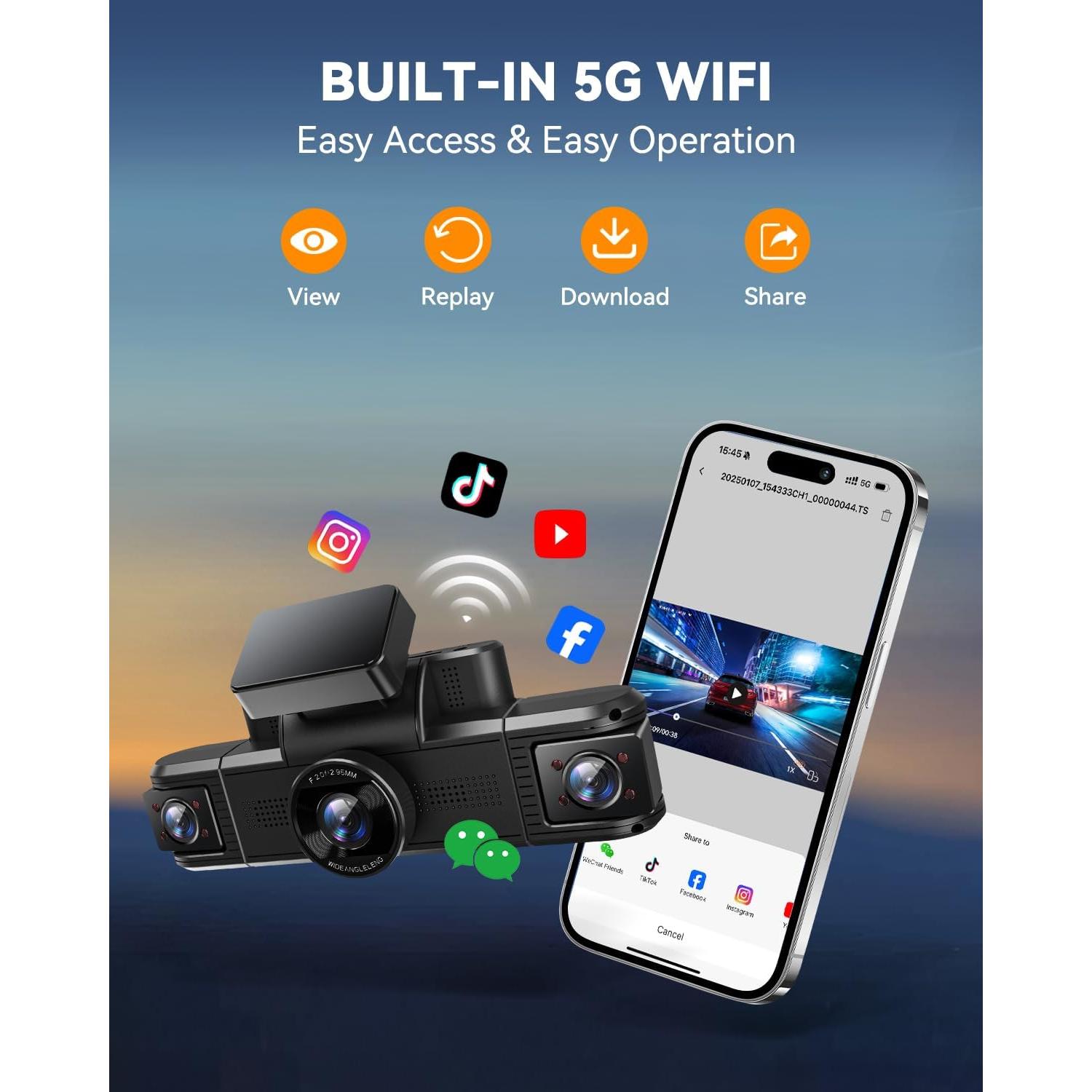 Cámara Dash 4 Canales Kuayvan 2K WiFi 5G Visión Nocturna