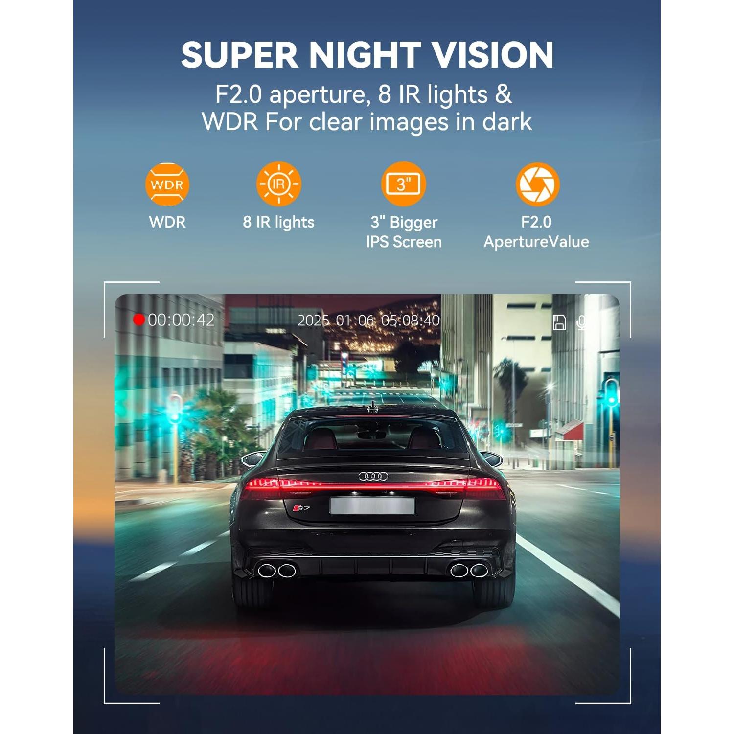 Cámara Dash 4 Canales Kuayvan 2K WiFi 5G Visión Nocturna