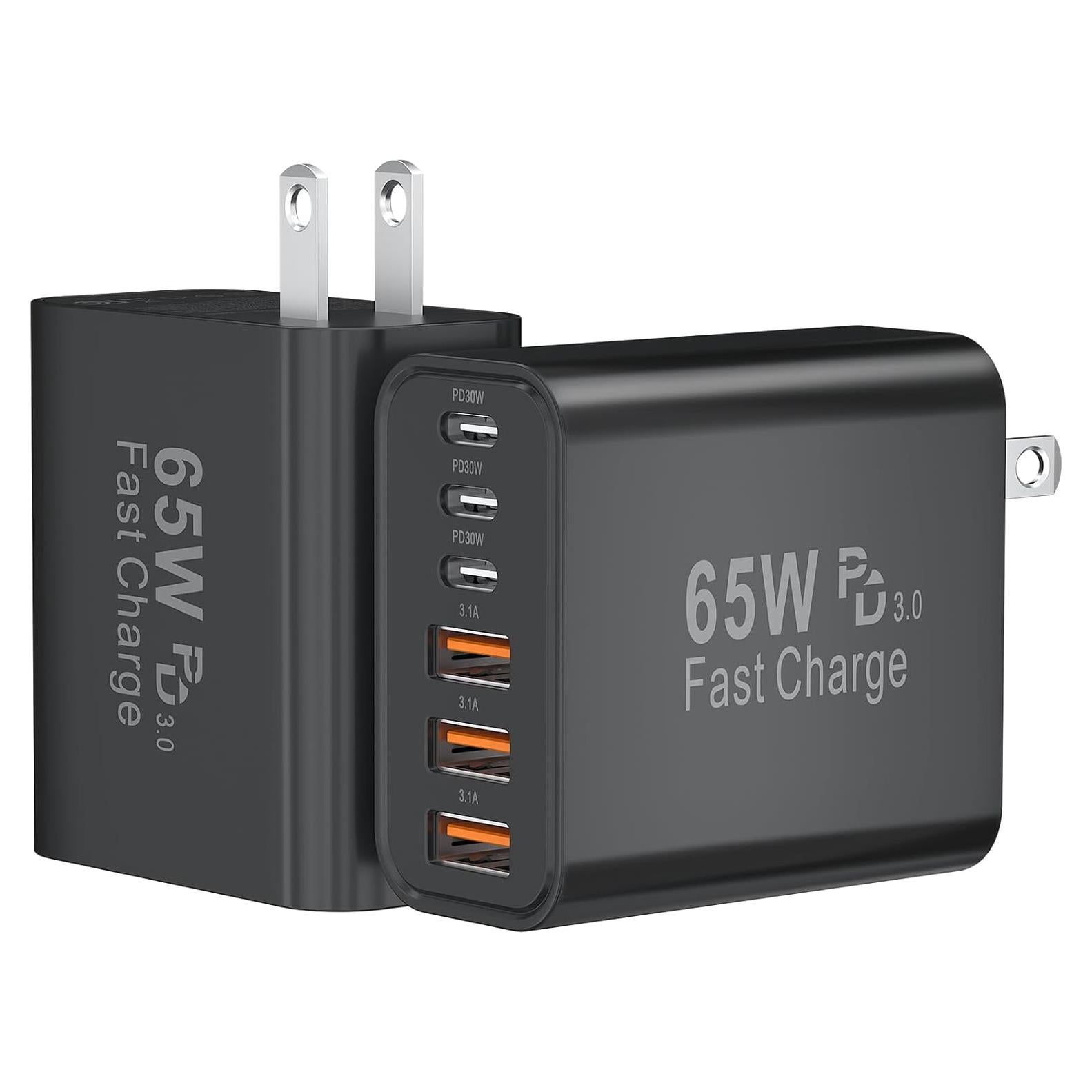 Cargador Rápido USB-C 65W GaN 6 Puertos Multiport Negro