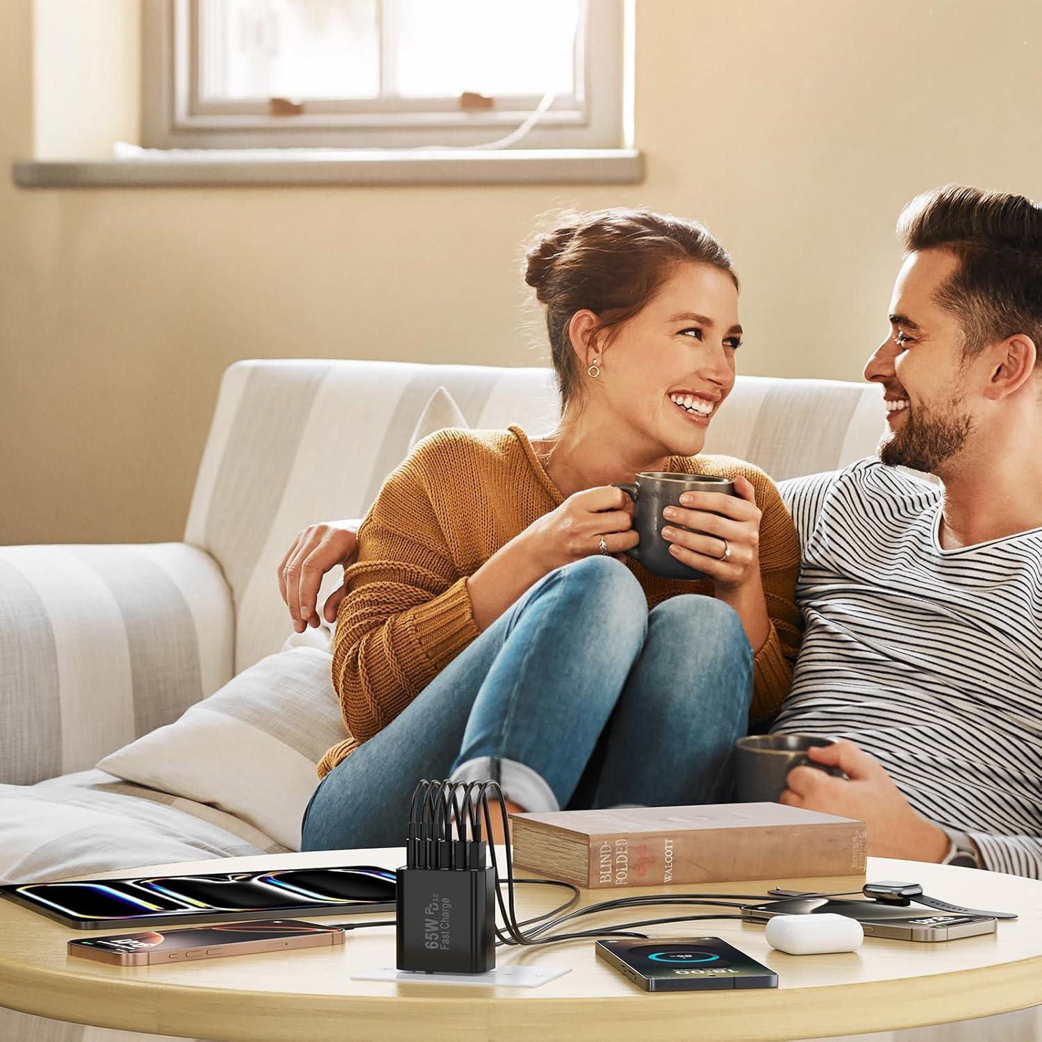 Cargador Rápido USB-C 65W GaN 6 Puertos Multiport Negro