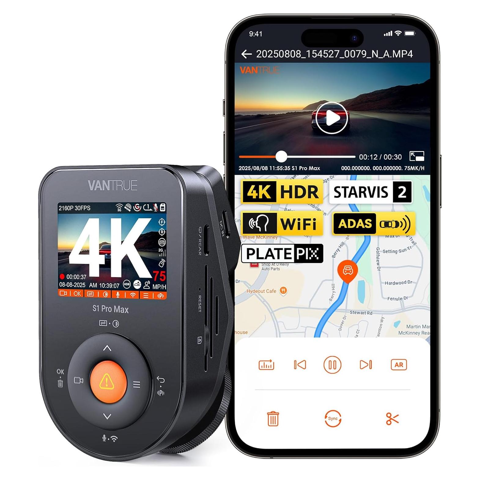 Cámara Dash Vantrue S1 Pro Max 4K con GPS y WiFi 5G