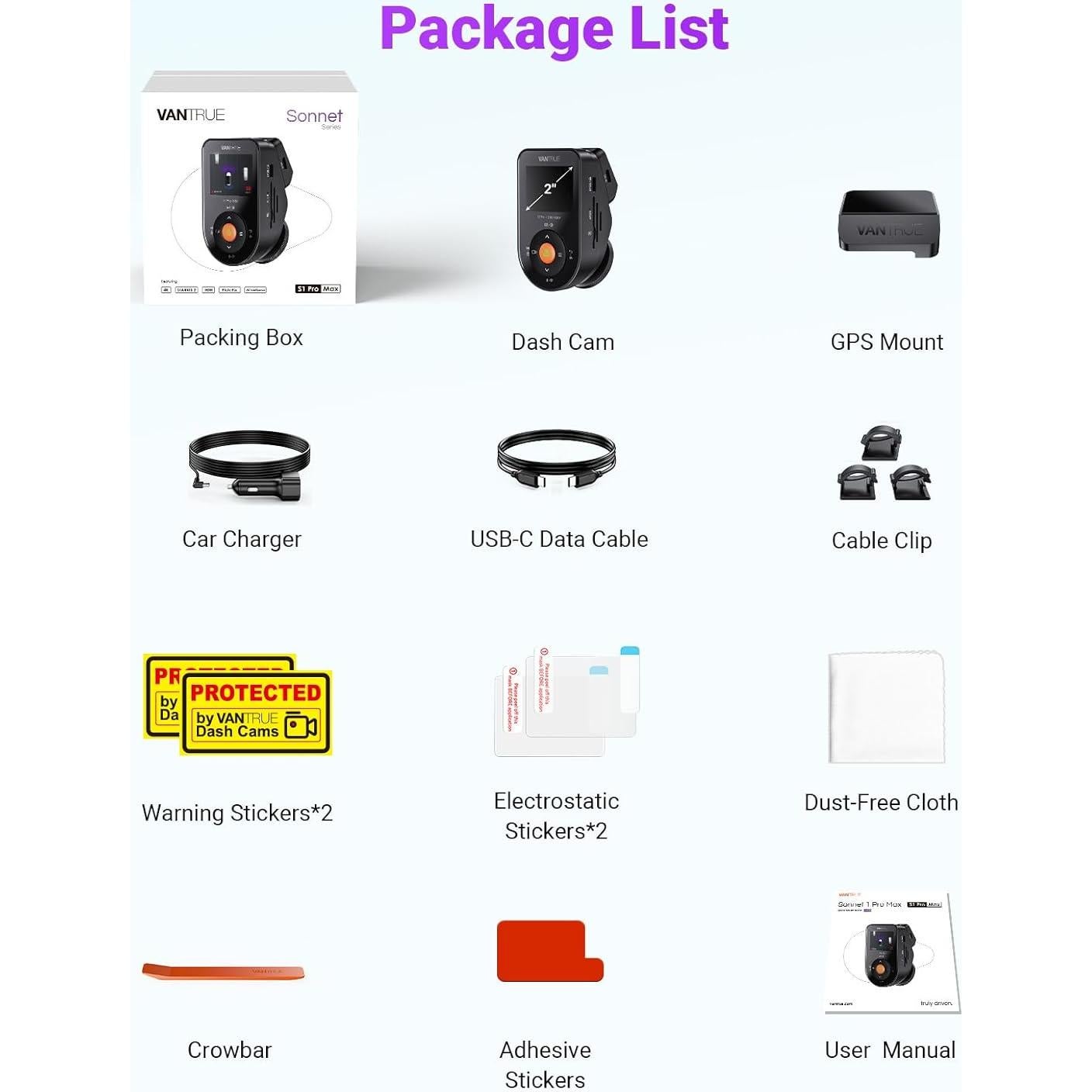 Cámara Dash Vantrue S1 Pro Max 4K con GPS y WiFi 5G