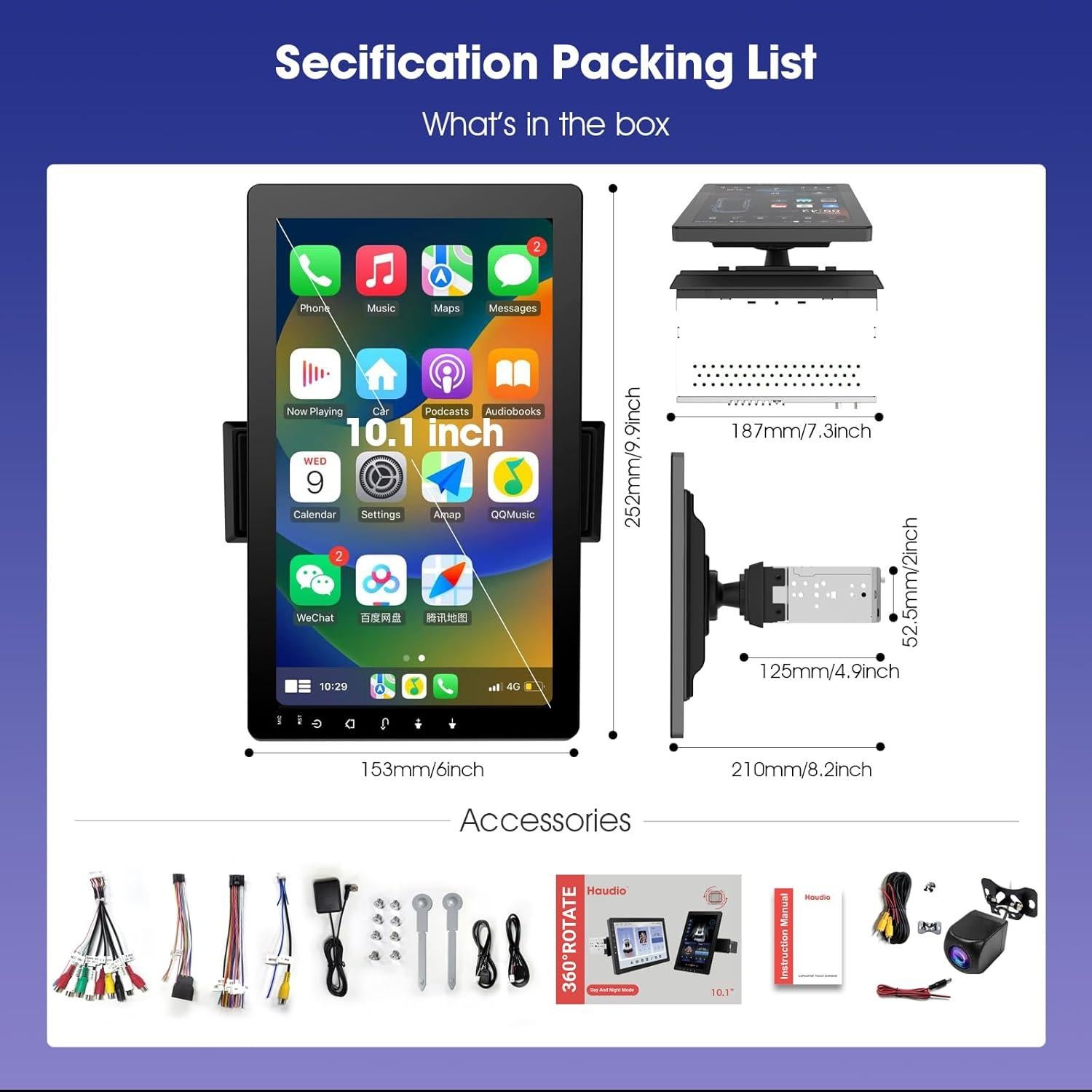 Estéreo de Coche 10.1" Haudio con CarPlay y Android Auto