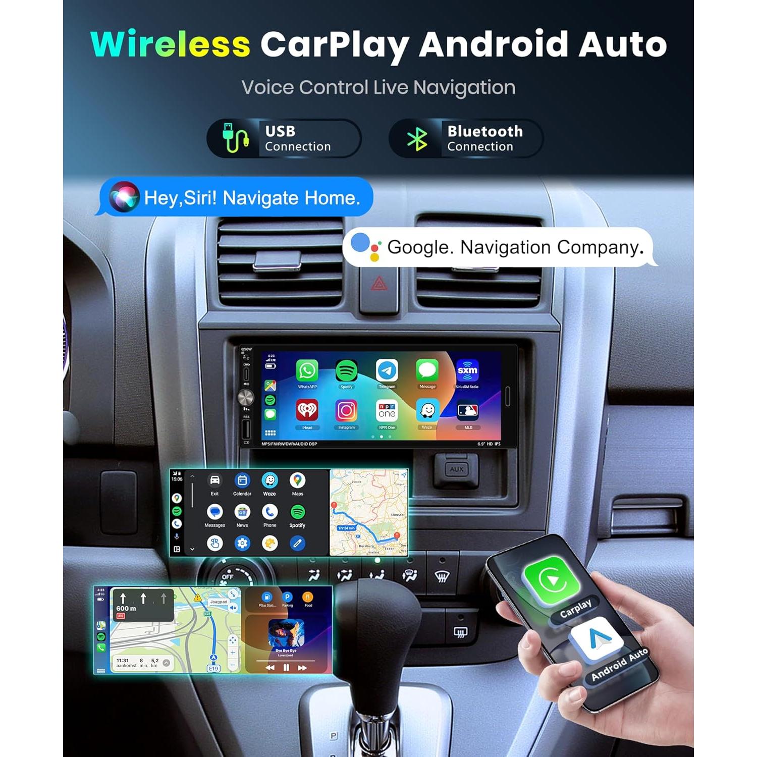 Estéreo de Coche MAHVEC 6.9" Bluetooth 5.2 Carplay Android Auto
