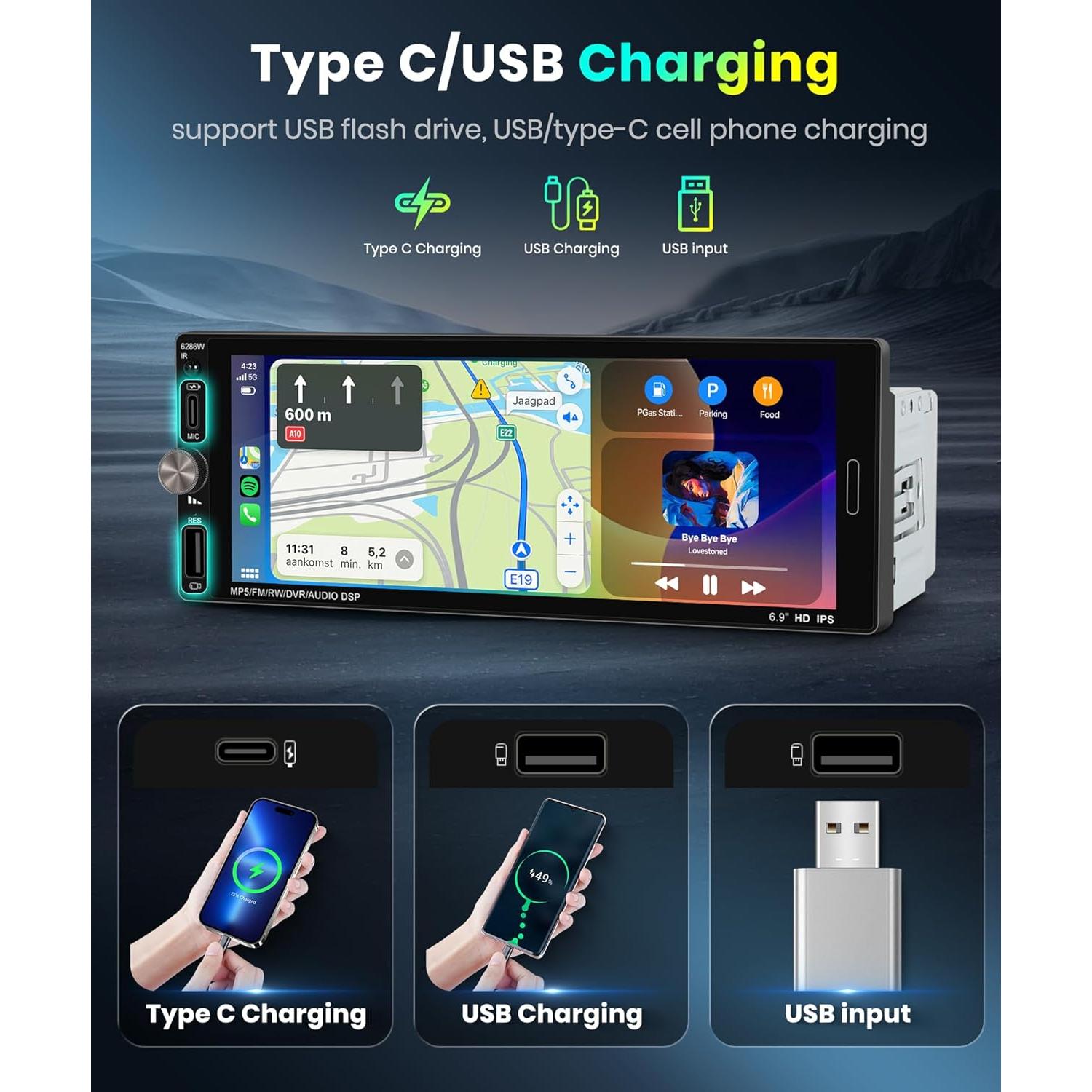 Estéreo de Coche MAHVEC 6.9" Bluetooth 5.2 Carplay Android Auto