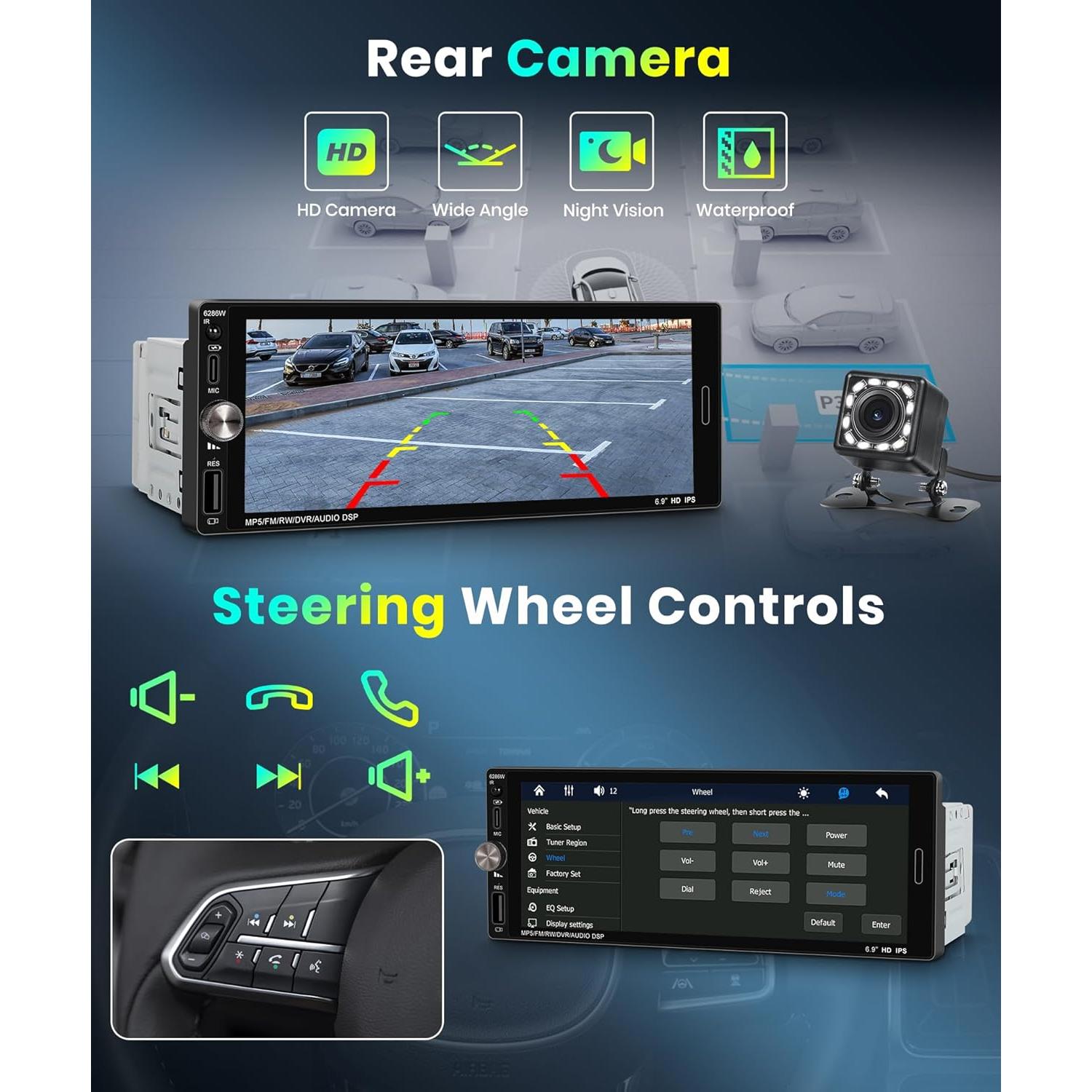 Estéreo de Coche MAHVEC 6.9" Bluetooth 5.2 Carplay Android Auto