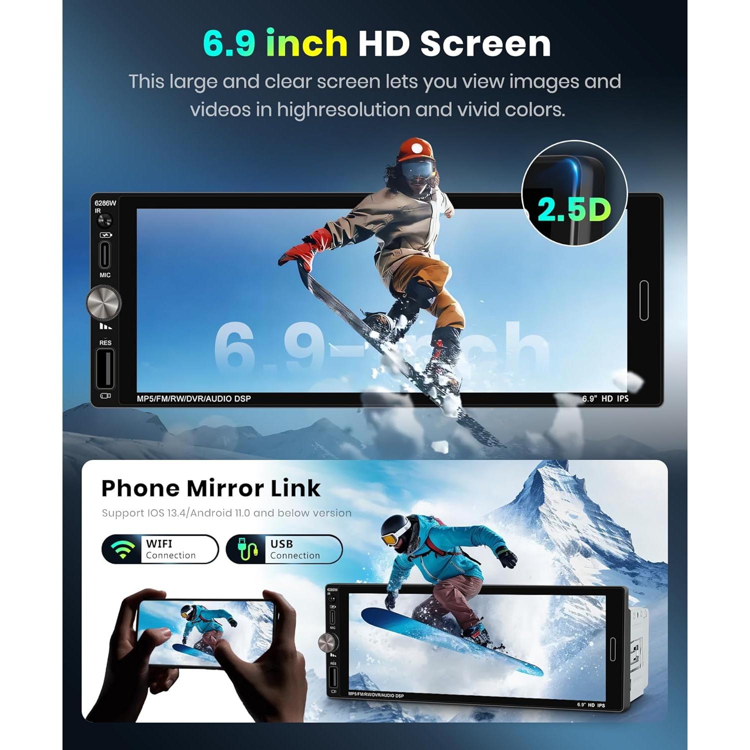 Estéreo de Coche MAHVEC 6.9" Bluetooth 5.2 Carplay Android Auto