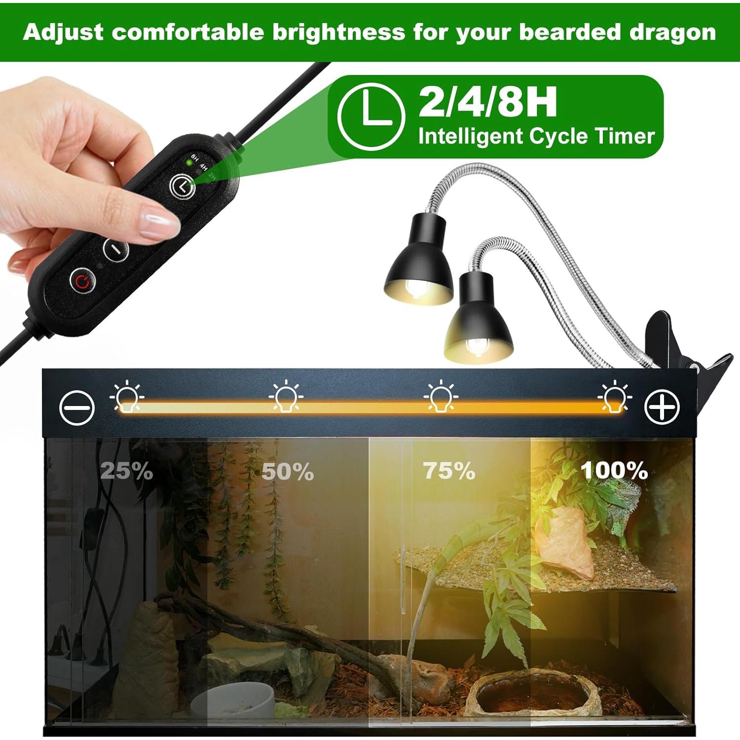 Lámpara de Calor UVA UVB Jaenmsa para Reptiles 60W con Brazo Flexible