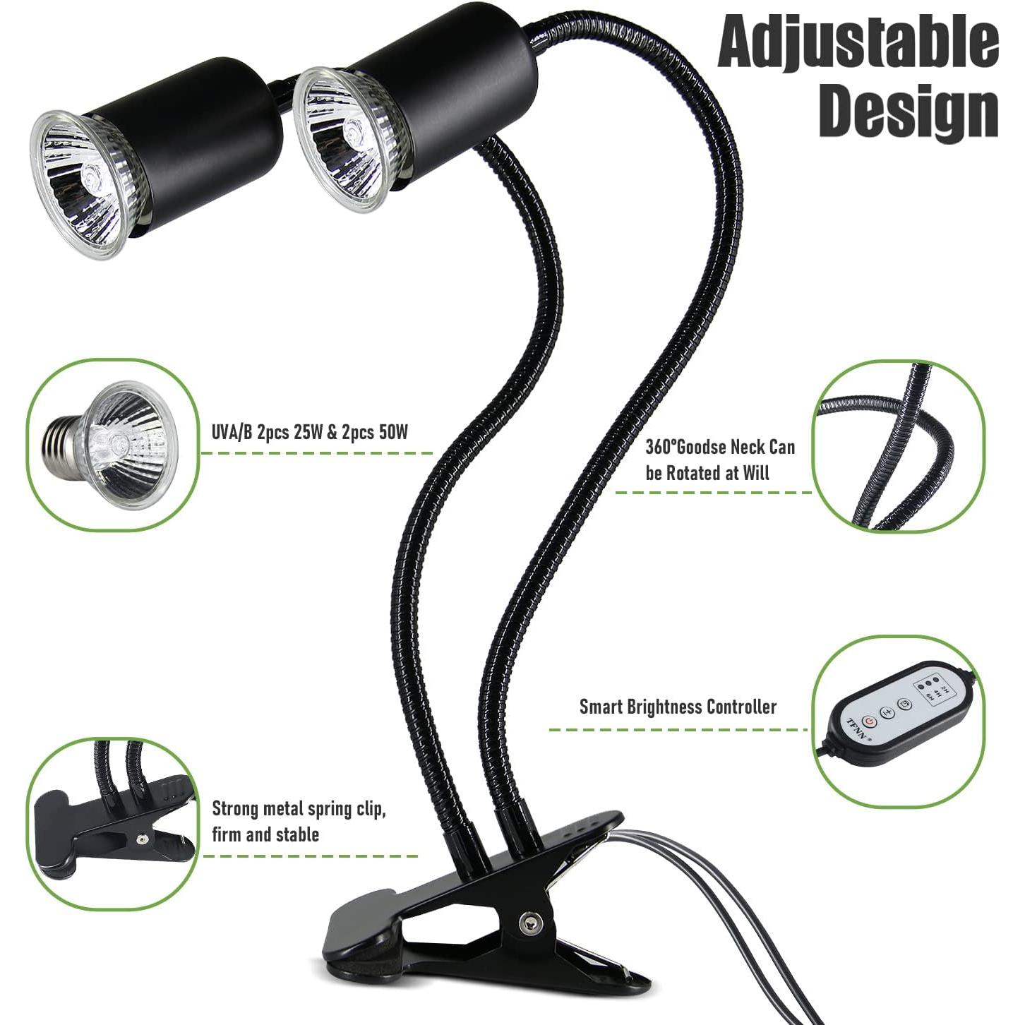 Lámpara de Calor para Reptiles TFNN WGD-003 2 Bombillas 25W+50W