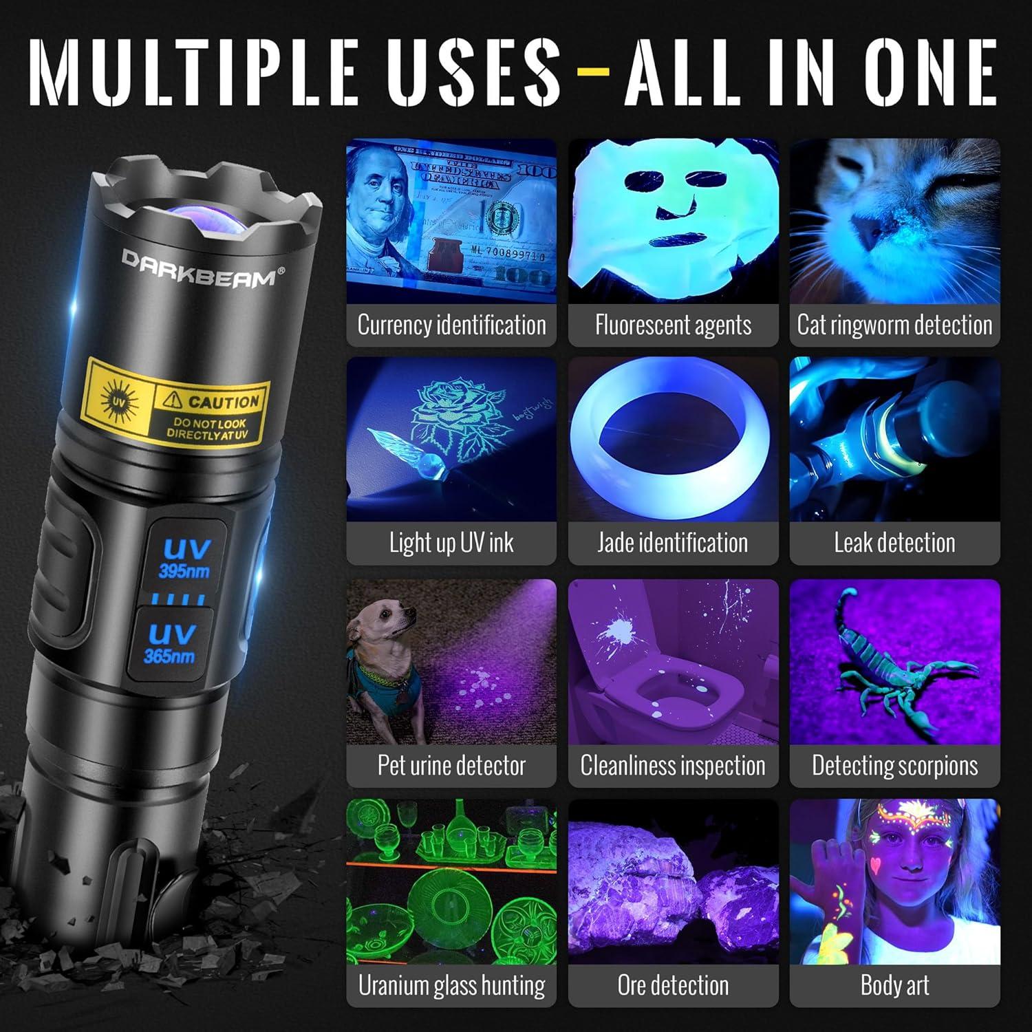 Linterna UV DARKBEAM 365nm y 395nm Recargable USB 10W