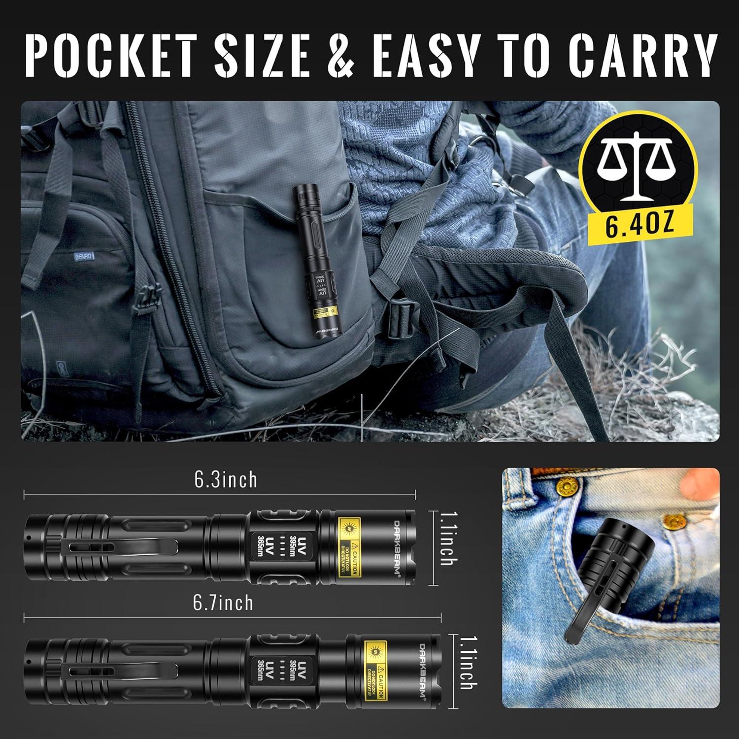 Linterna UV DARKBEAM 365nm y 395nm Recargable USB 10W