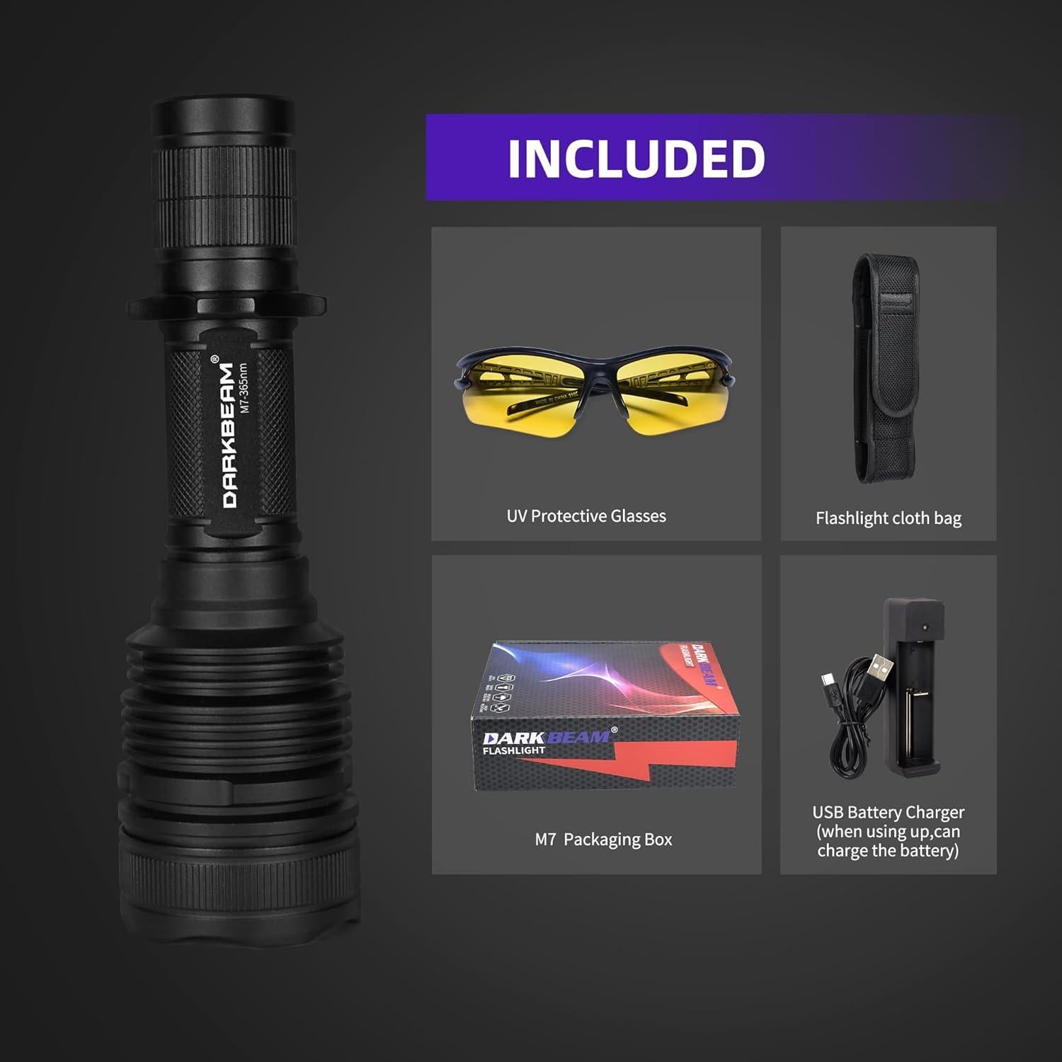 Linterna UV DARKBEAM 365nm 20W Recargable Luz Negra