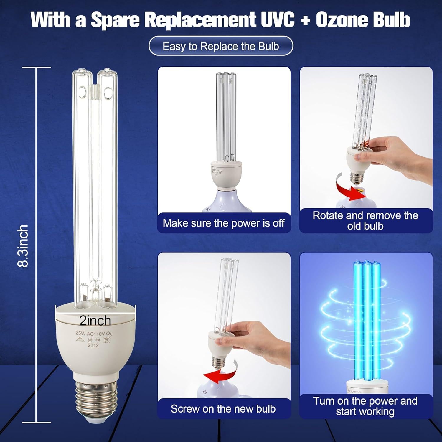 Lámpara UV Qualirey 25W con Control Remoto y Ozono