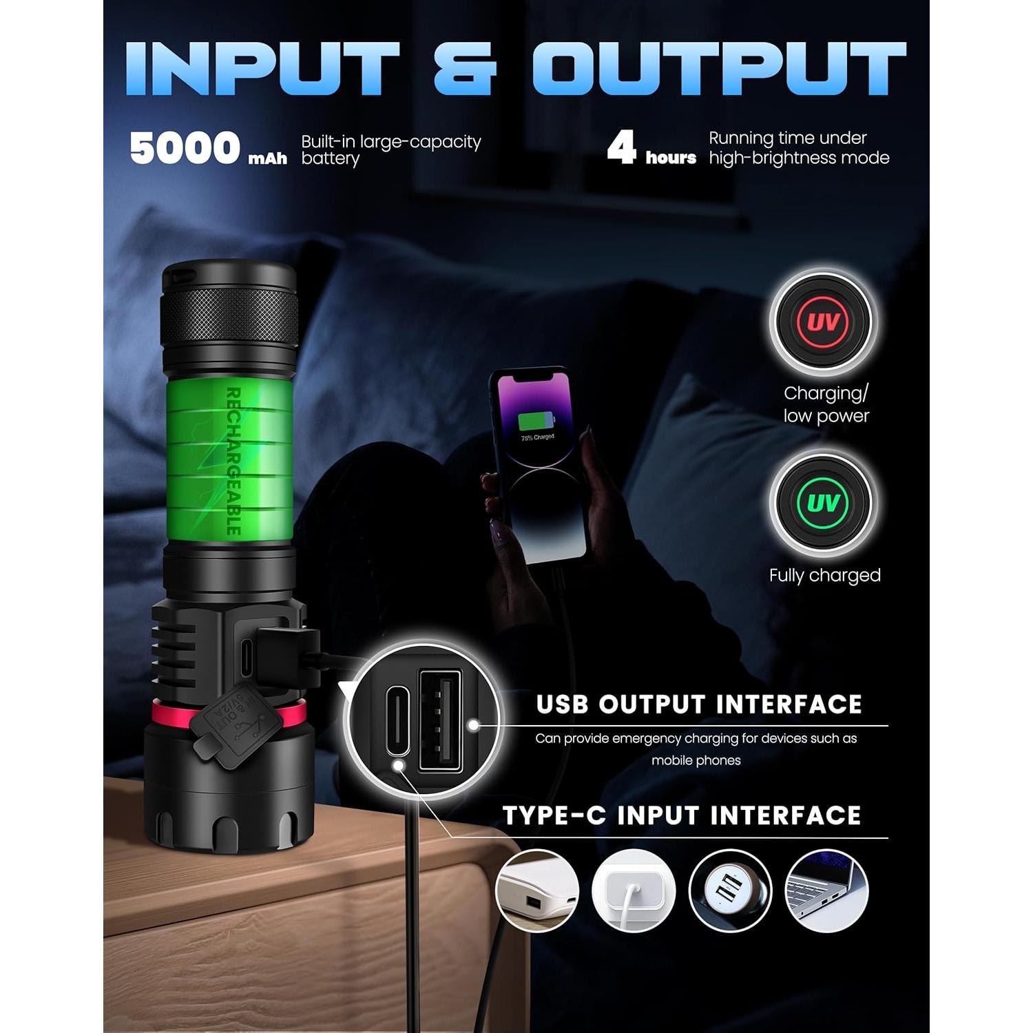 Linterna UV DARKBEAM B97 365nm 6xLED Recargable USB-C 80W