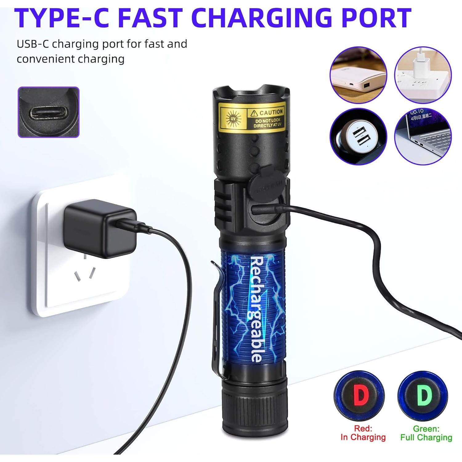 Linterna UV 365nm WMCODMW Recargable 20W IPX6 Mini