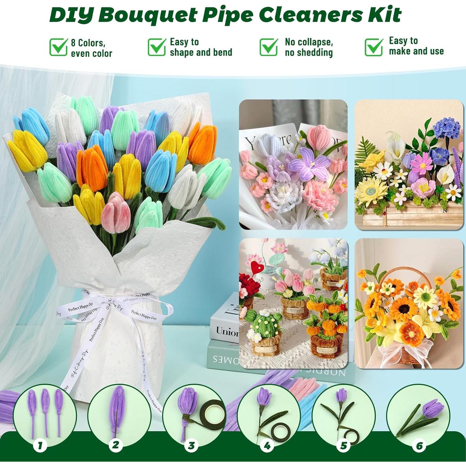 Kit de Flores de Limpiadores de Tubos ZXIIXZ 550 Pcs 8 Colores