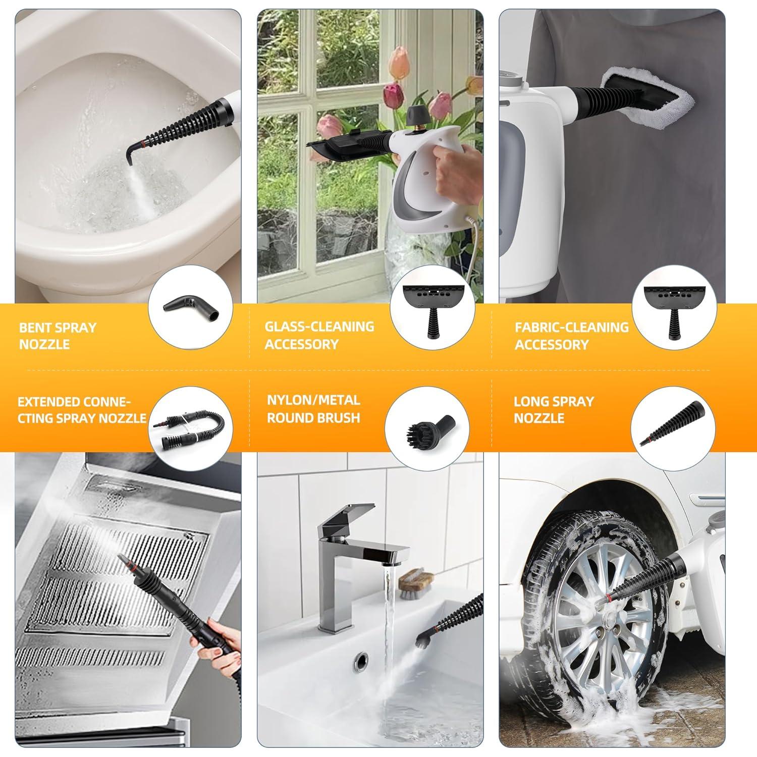 Limpiador de Vapor Portátil Spurgehom 1350W 550ml 11 Accesorios