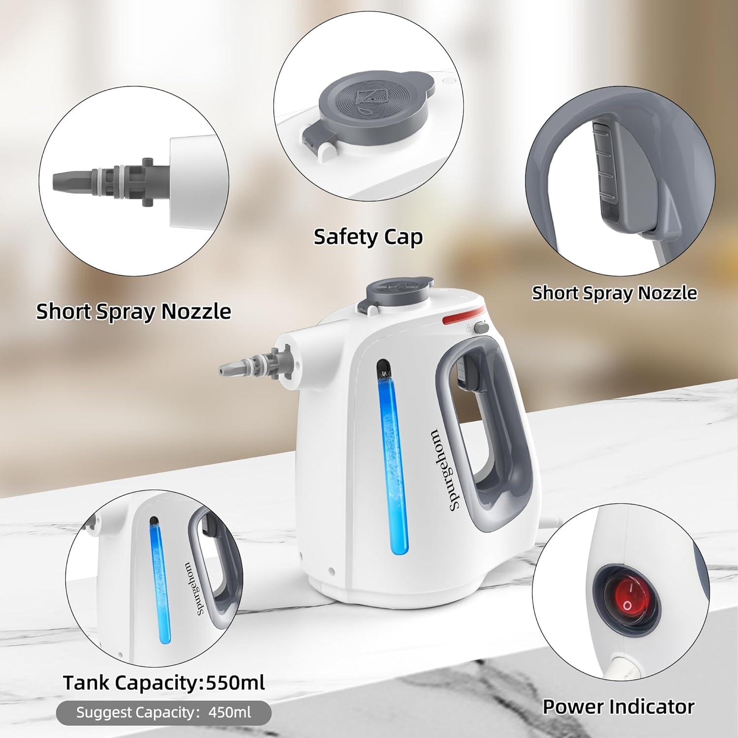 Limpiador de Vapor Portátil Spurgehom 1350W 550ml 11 Accesorios