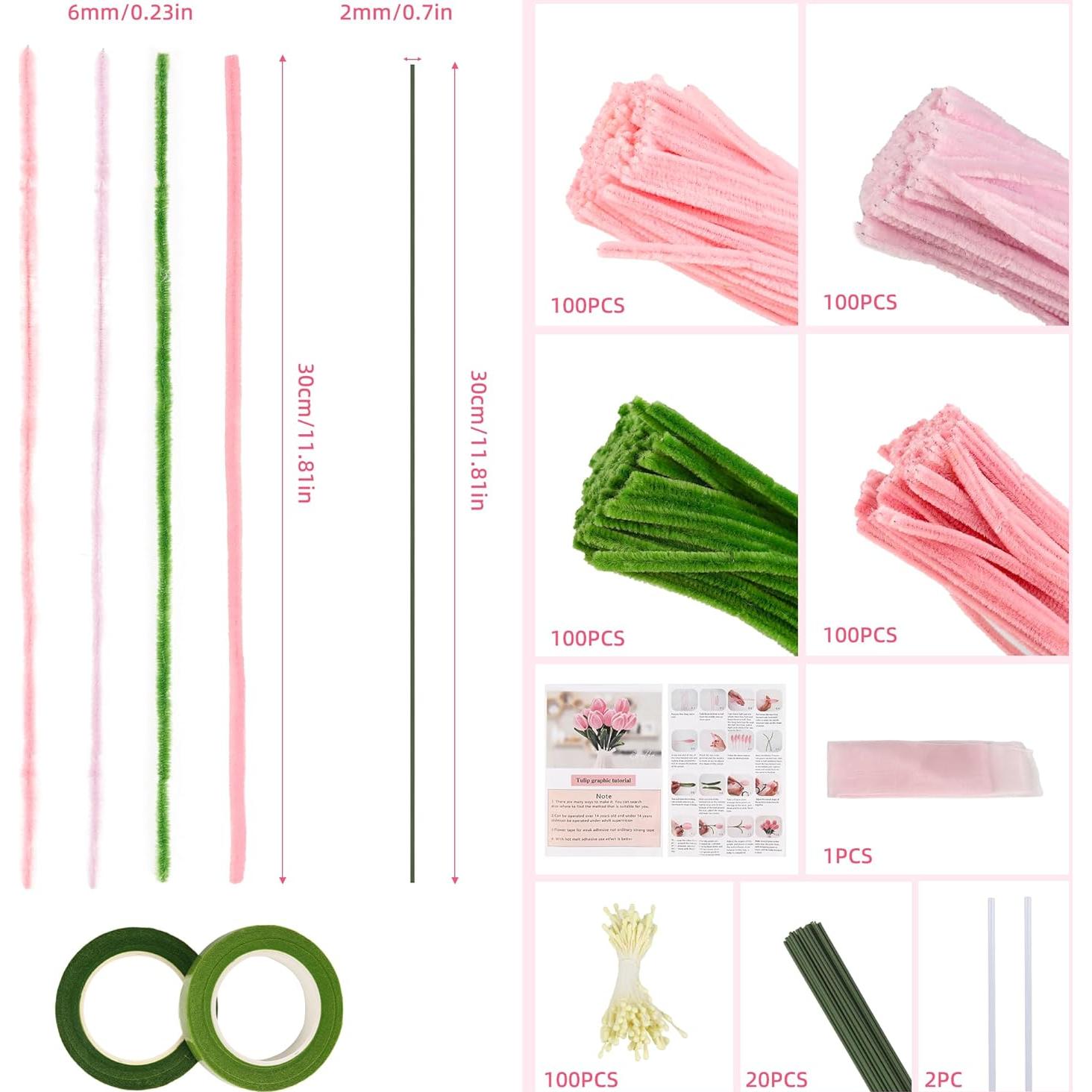 Kit de Manualidades de Flores Muyuguit 400 Pcs Chenille