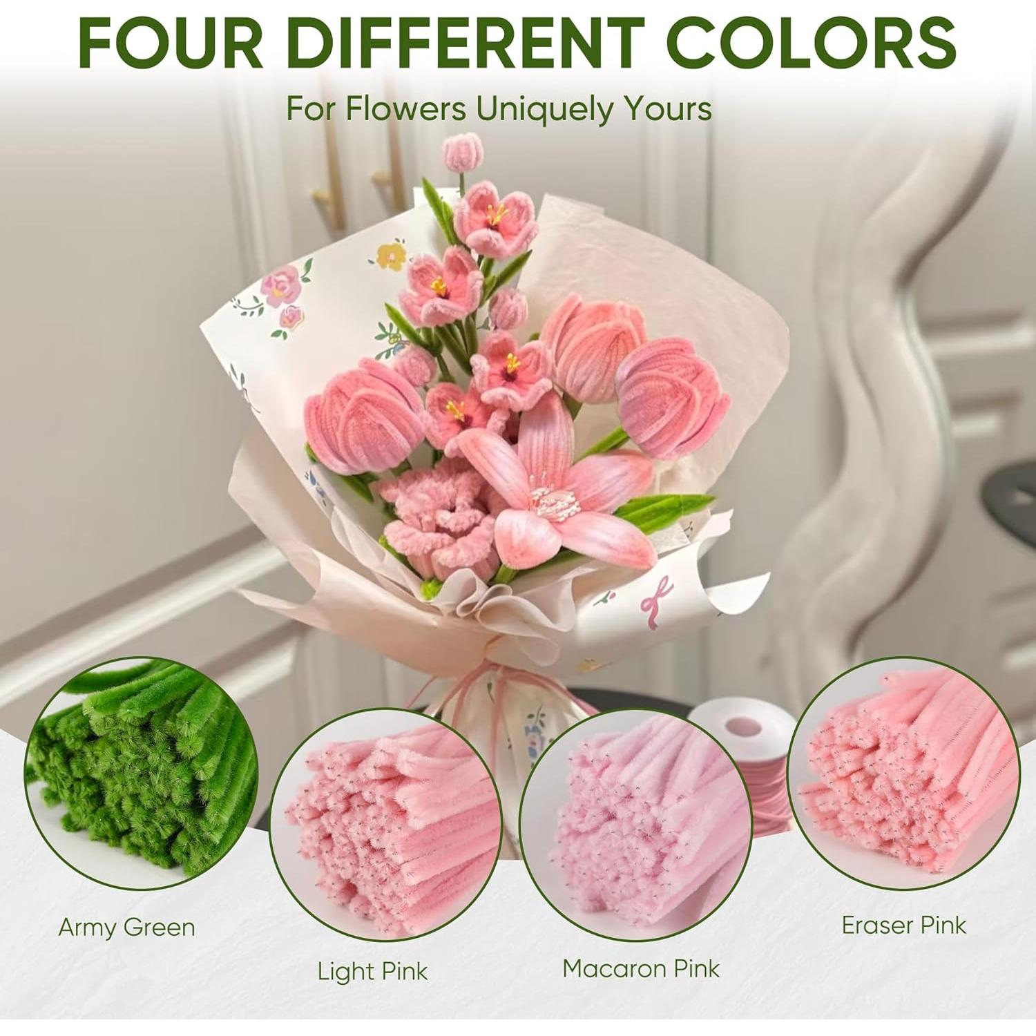 Kit de Manualidades de Flores Muyuguit 400 Pcs Chenille