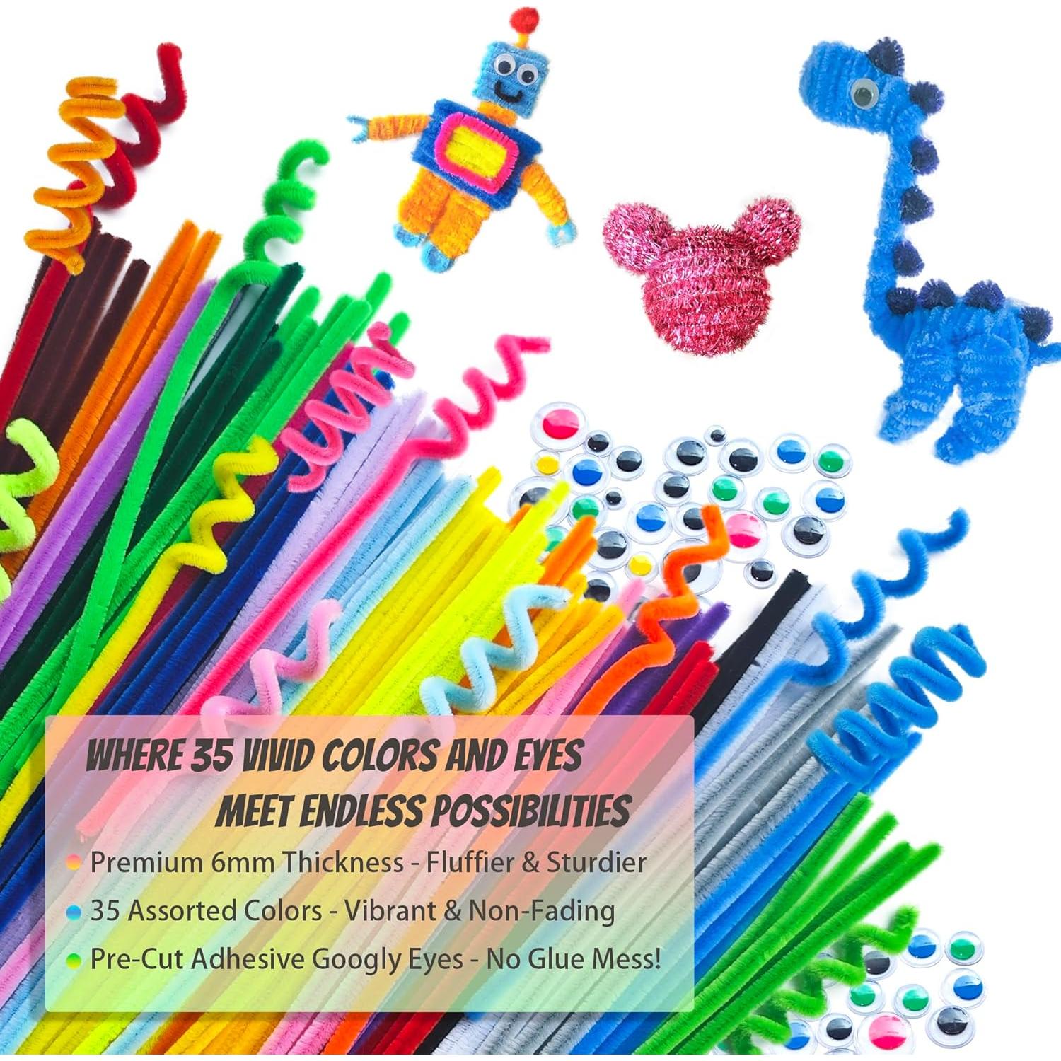 Conjunto de 1100 Limpiapipas Kocopi + 100 Ojos Autoadhesivos