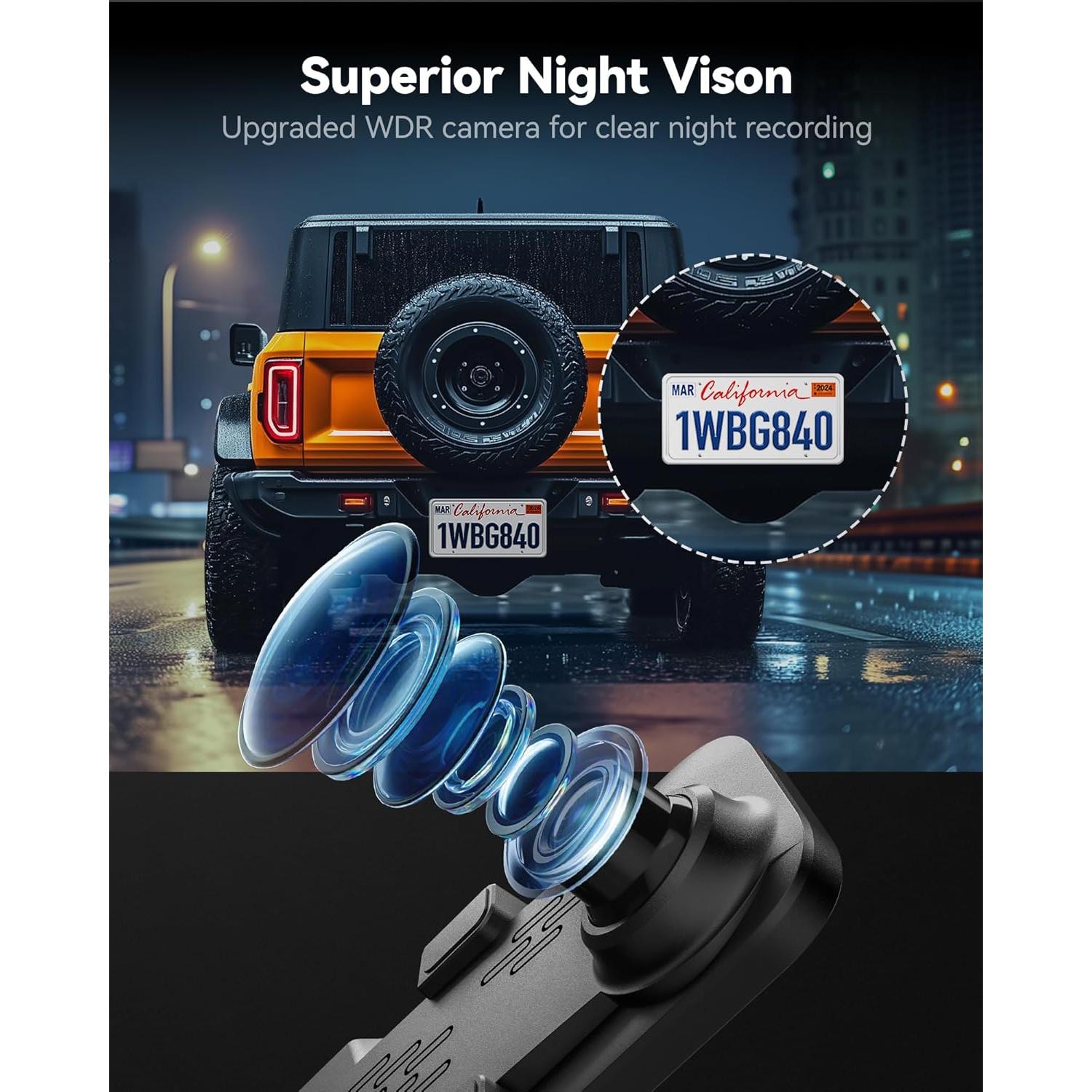 Cámara de Tablero Espejo WOLFBOX G840S 12" 4K con Cable de 10m