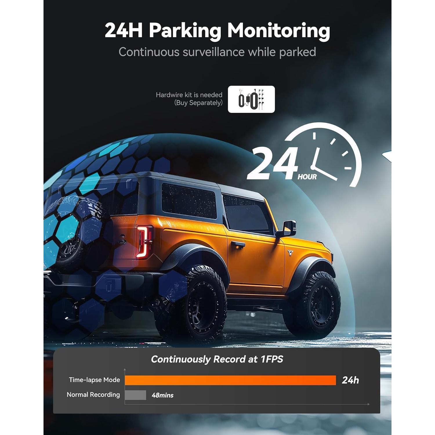 Cámara de Tablero Espejo WOLFBOX G840S 12" 4K con Cable de 10m