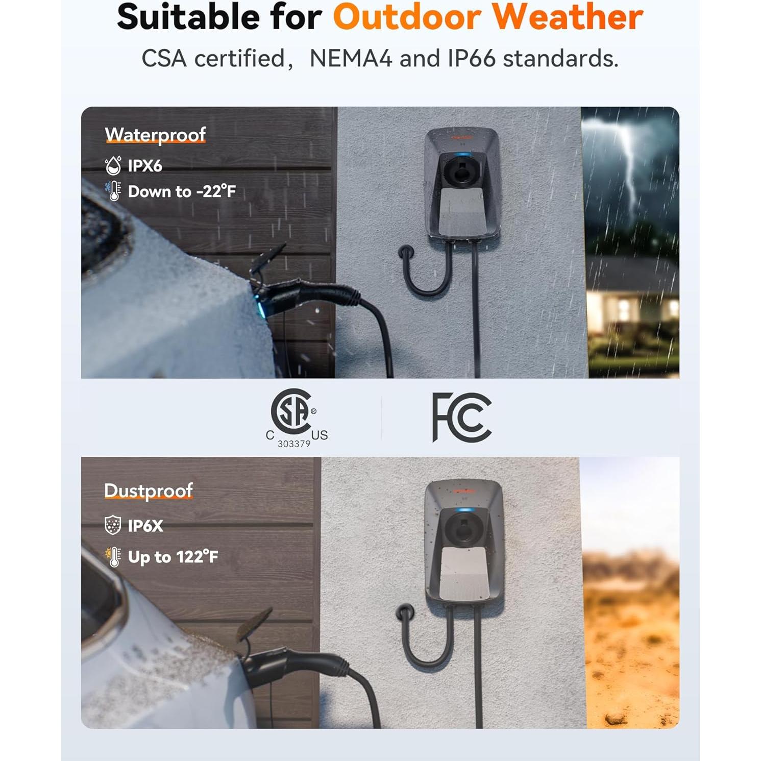 Cargador de Nivel 2 WOLFBOX WE50 50A J1772 7.62m 240V