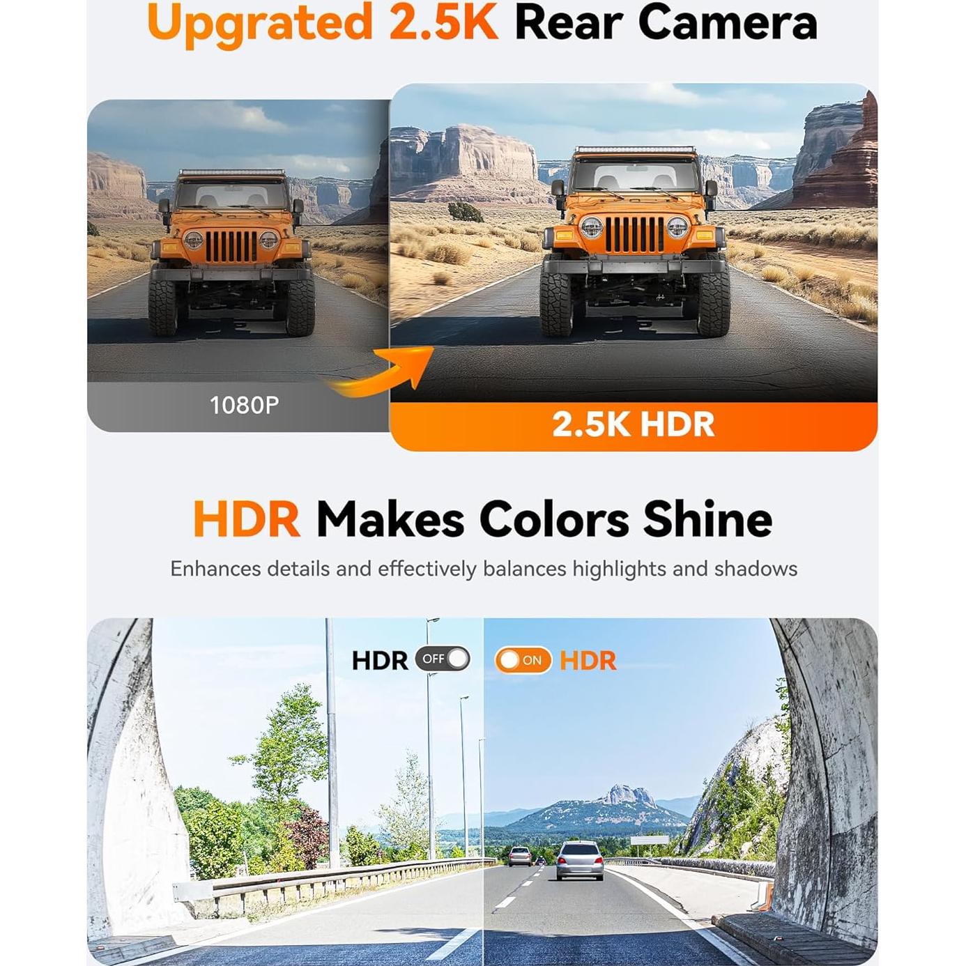 Cámara Trasera WOLFBOX X5 2.5K con Cable 6.1m y Visión Nocturna