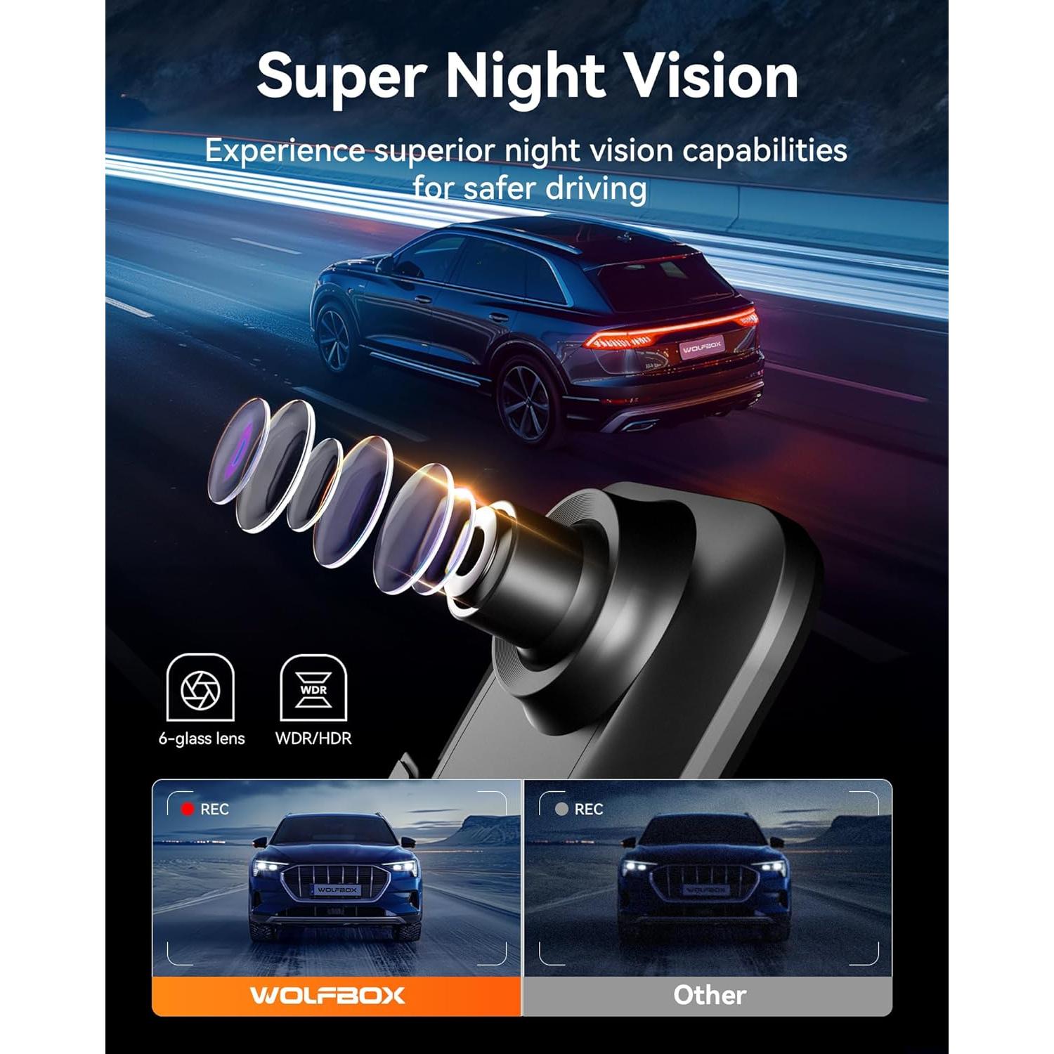 Cámara de Salpicadero WOLFBOX G850 4K con Soporte OEM